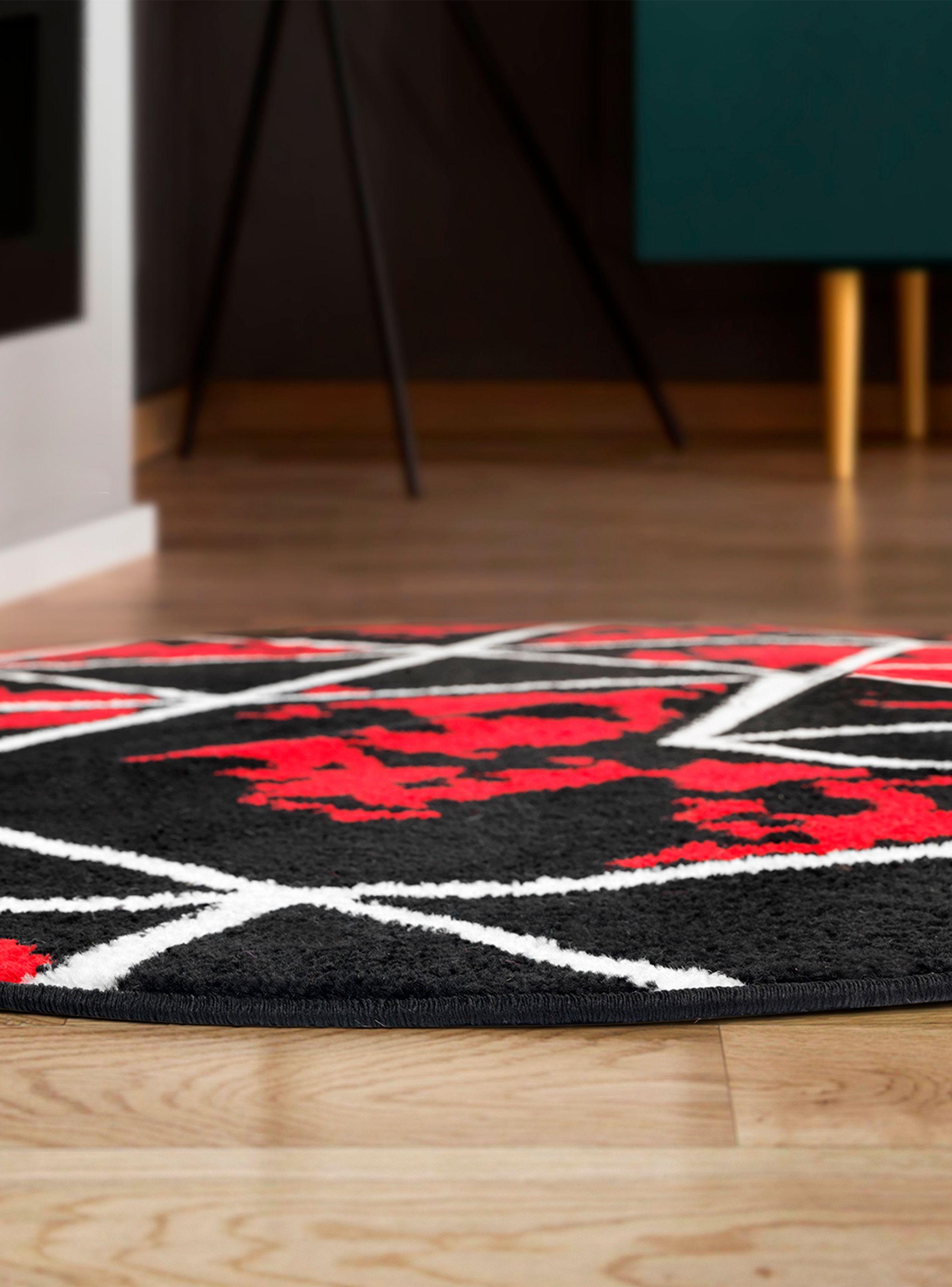 Alfombra Redonda 160 x 160 cm Amigo Rojo Líneas-5