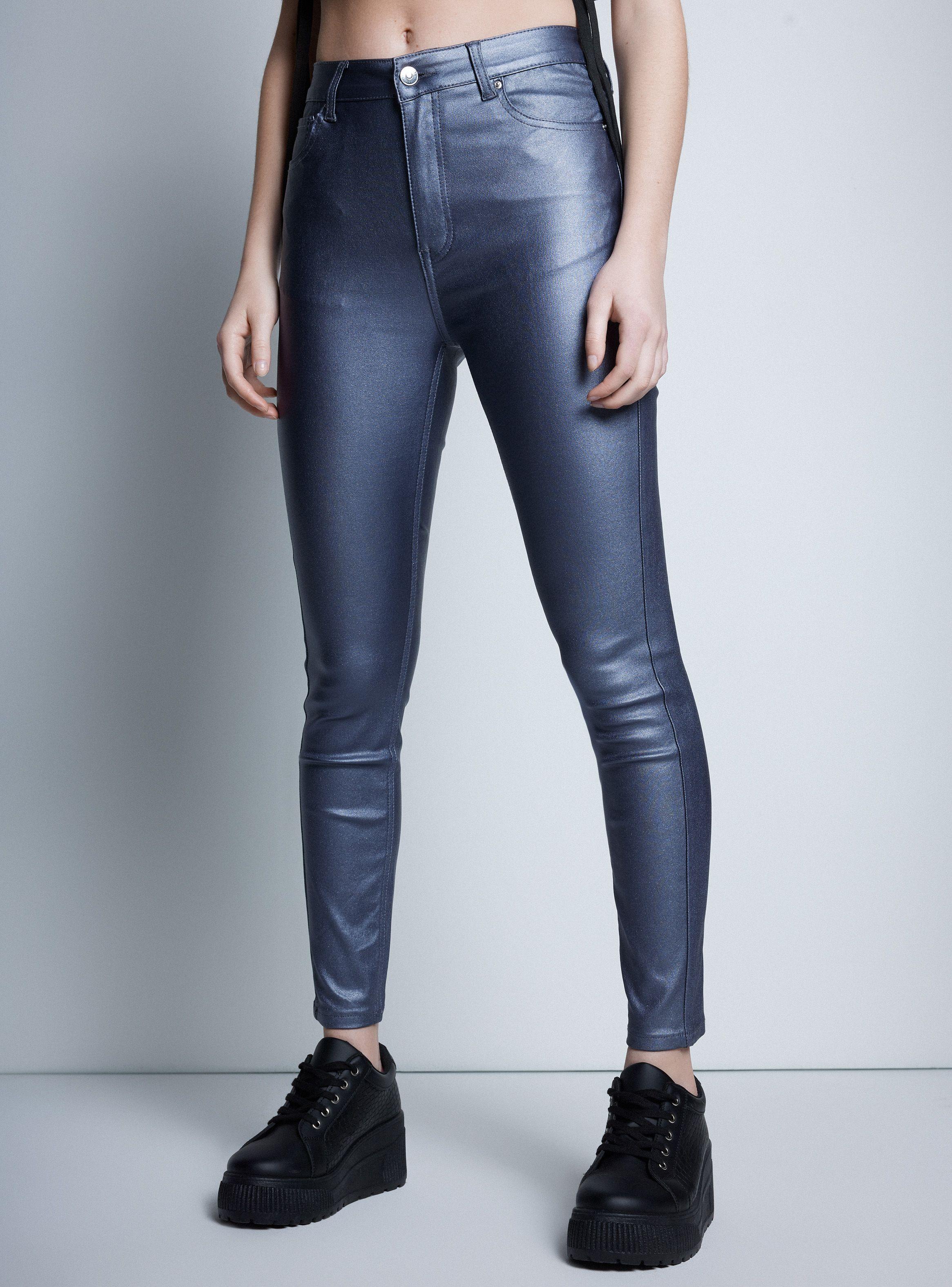 Jeans Skinny Efecto Piel Metalizado-0