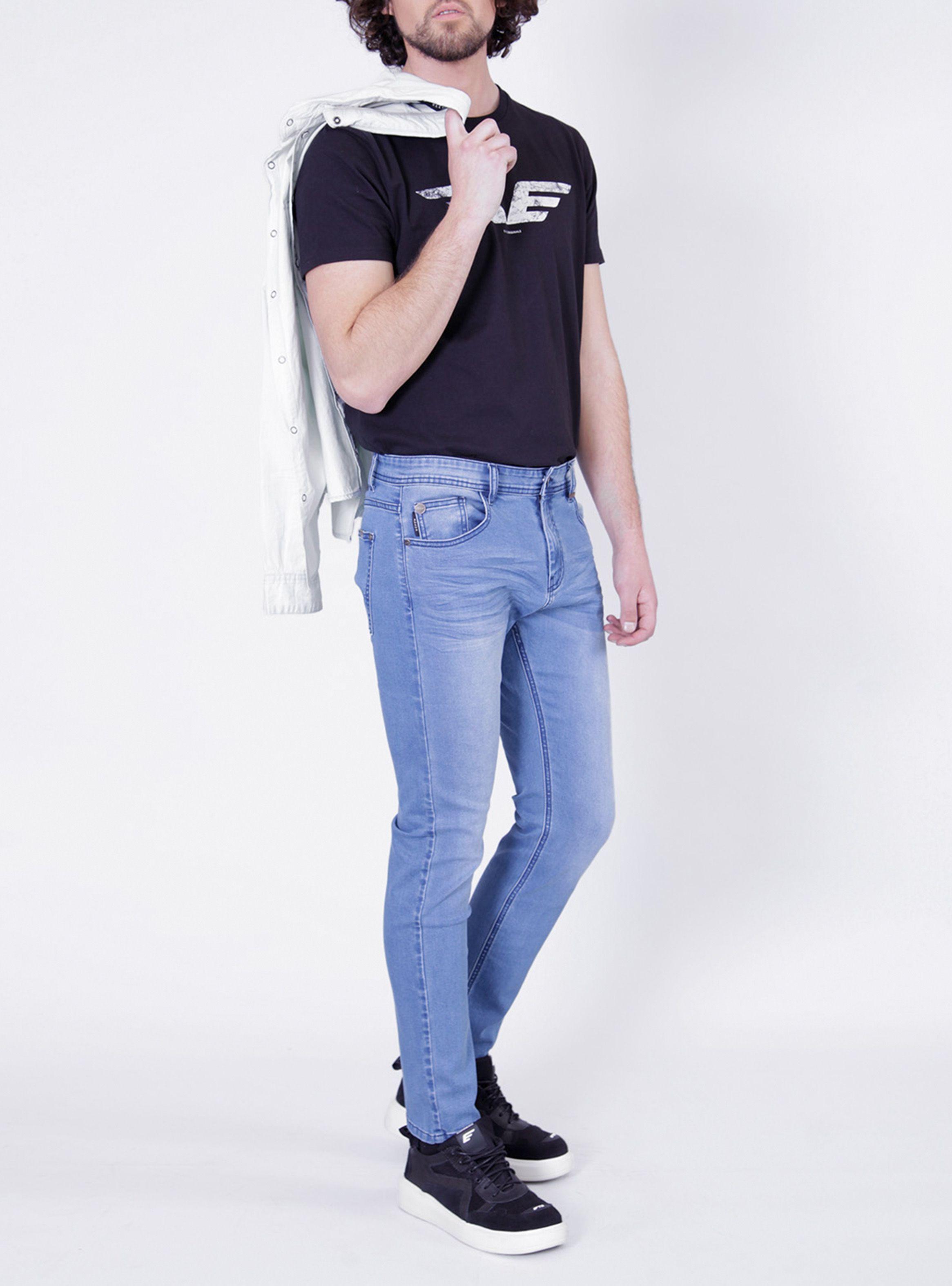 Jeans Ellus Slim Fit Tiro Medio Celeste-3