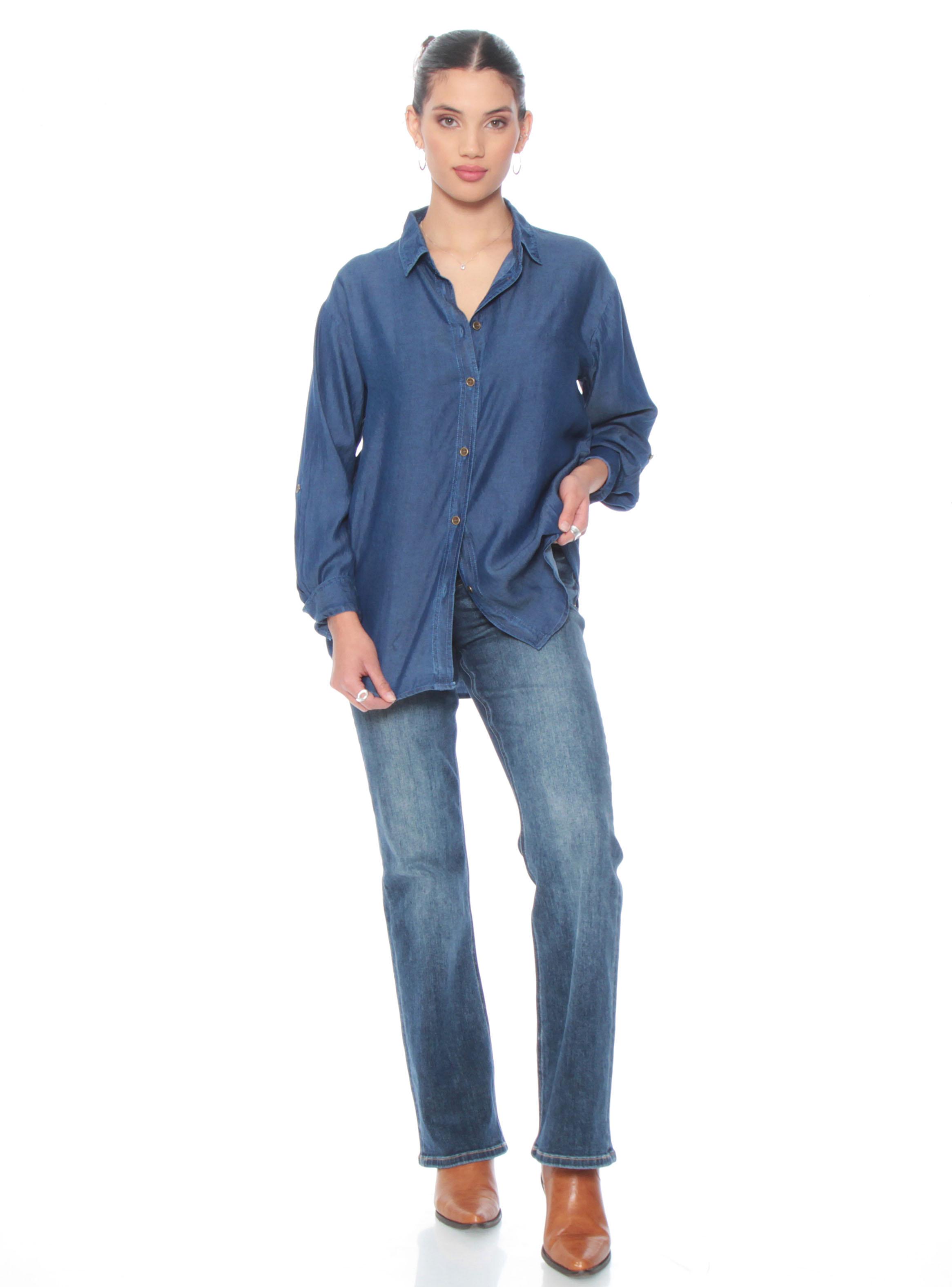 Blusa Manga Larga Tencel Abotonada en el Delantero-3