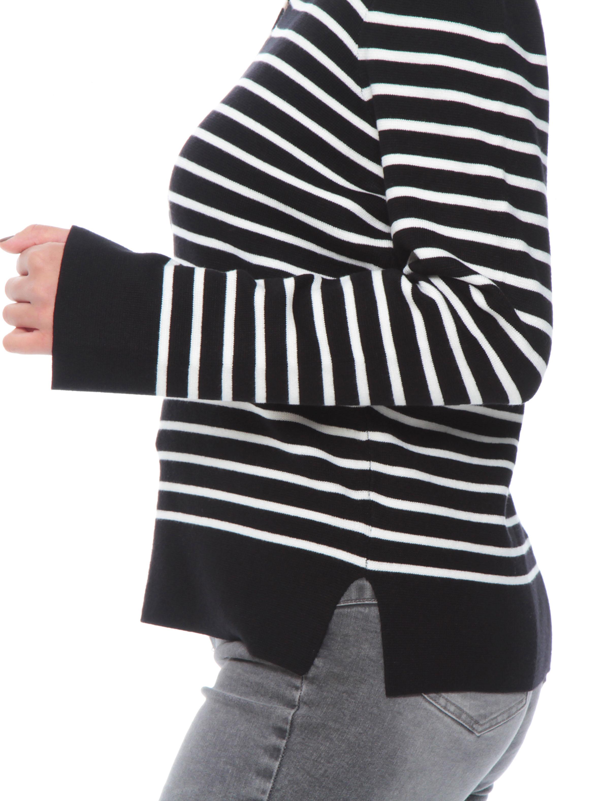 Sweater Manga Larga Listado Escote V con Cuello-2