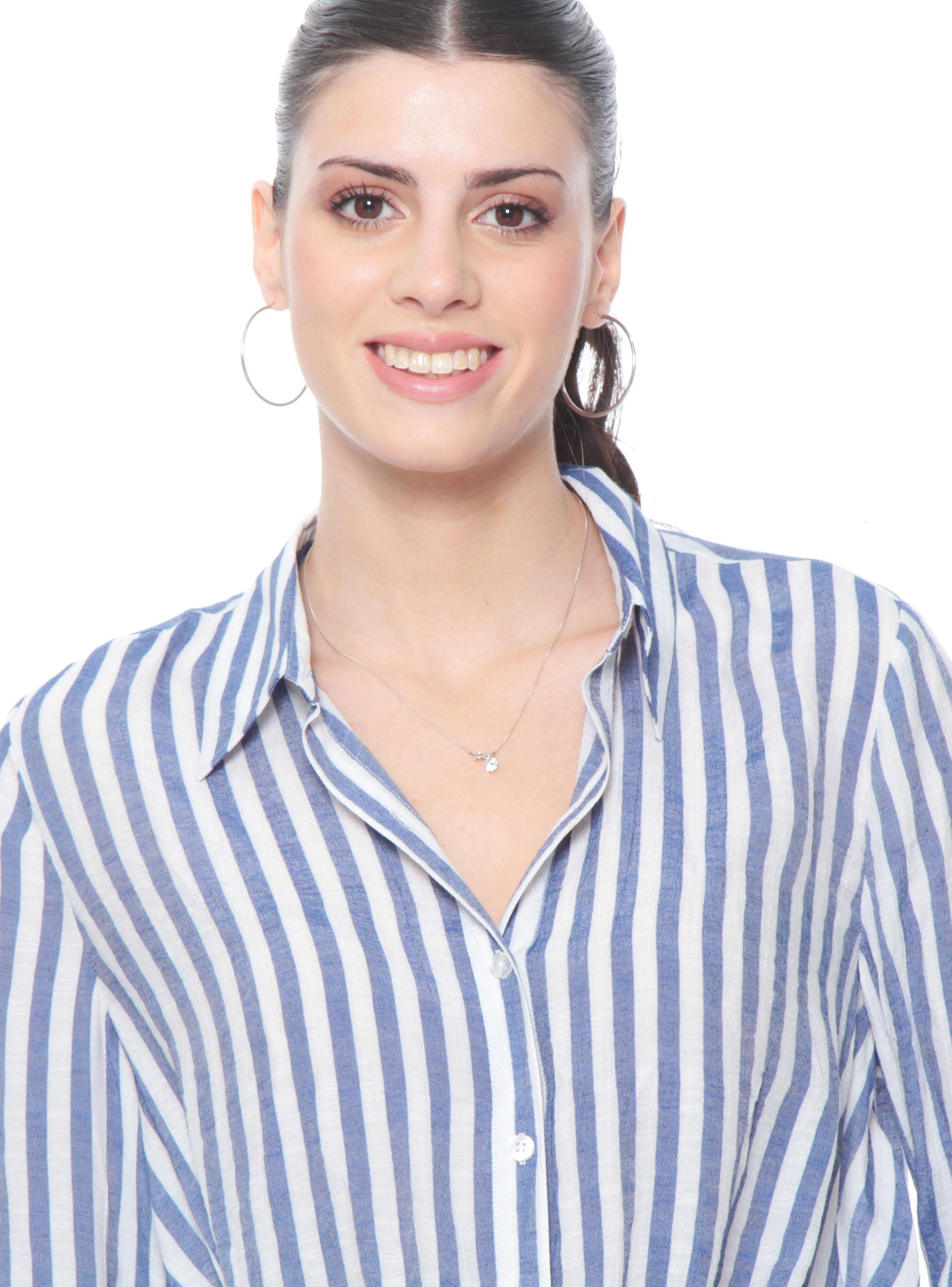 Blusa Manga Larga Listada Abotonada Nudo Ruedo-2