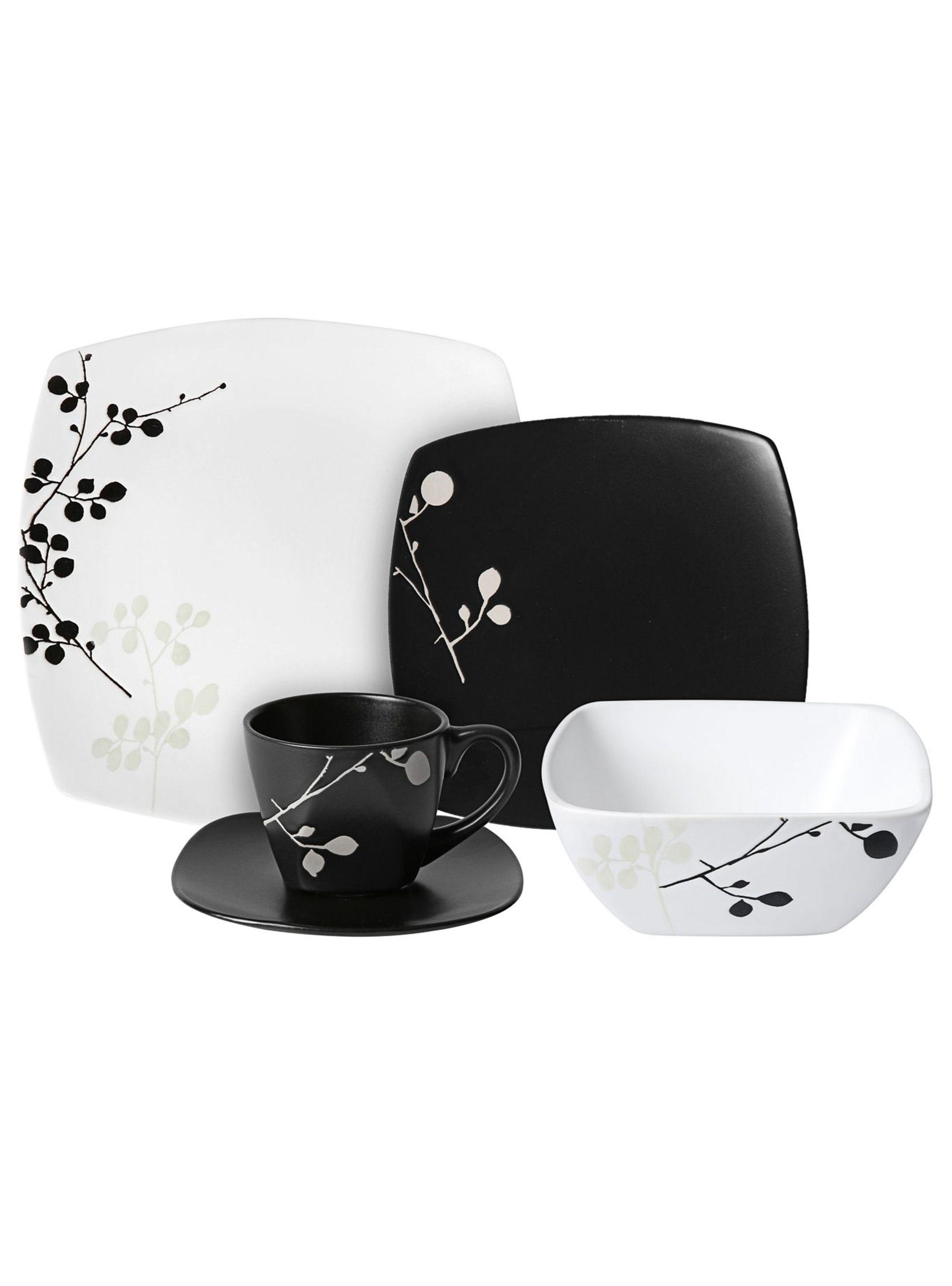 Set Vajilla 30 Piezas Flores Negras Cerámica-1
