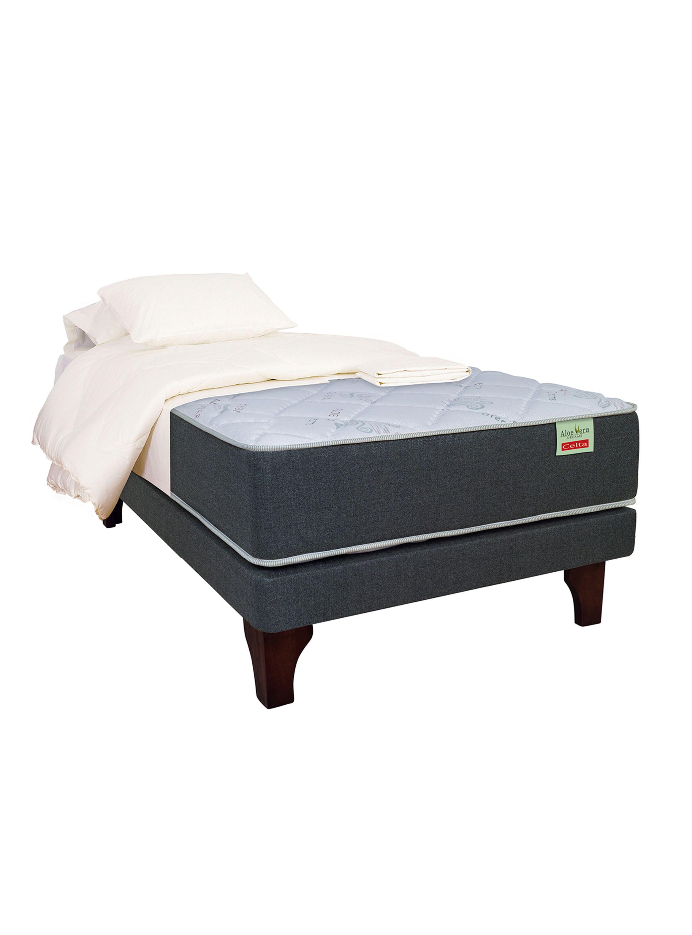 Cama Europea Aloe Vera 1 Plaza + Textil-0