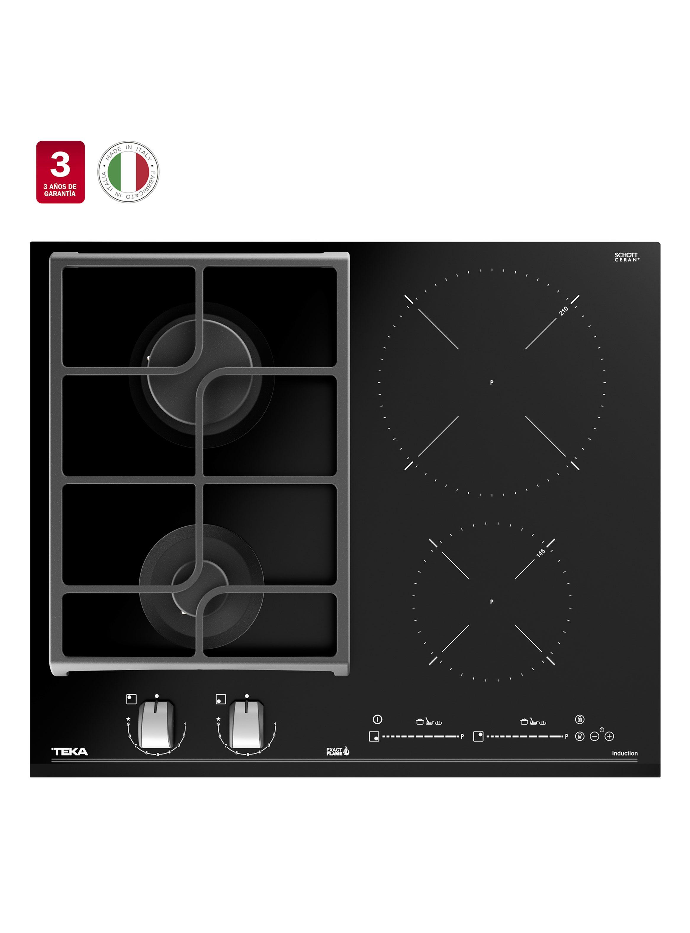 Encimera Cristal Gas + Inducción 4 Quemadores JZC 64322 ABB BK-2