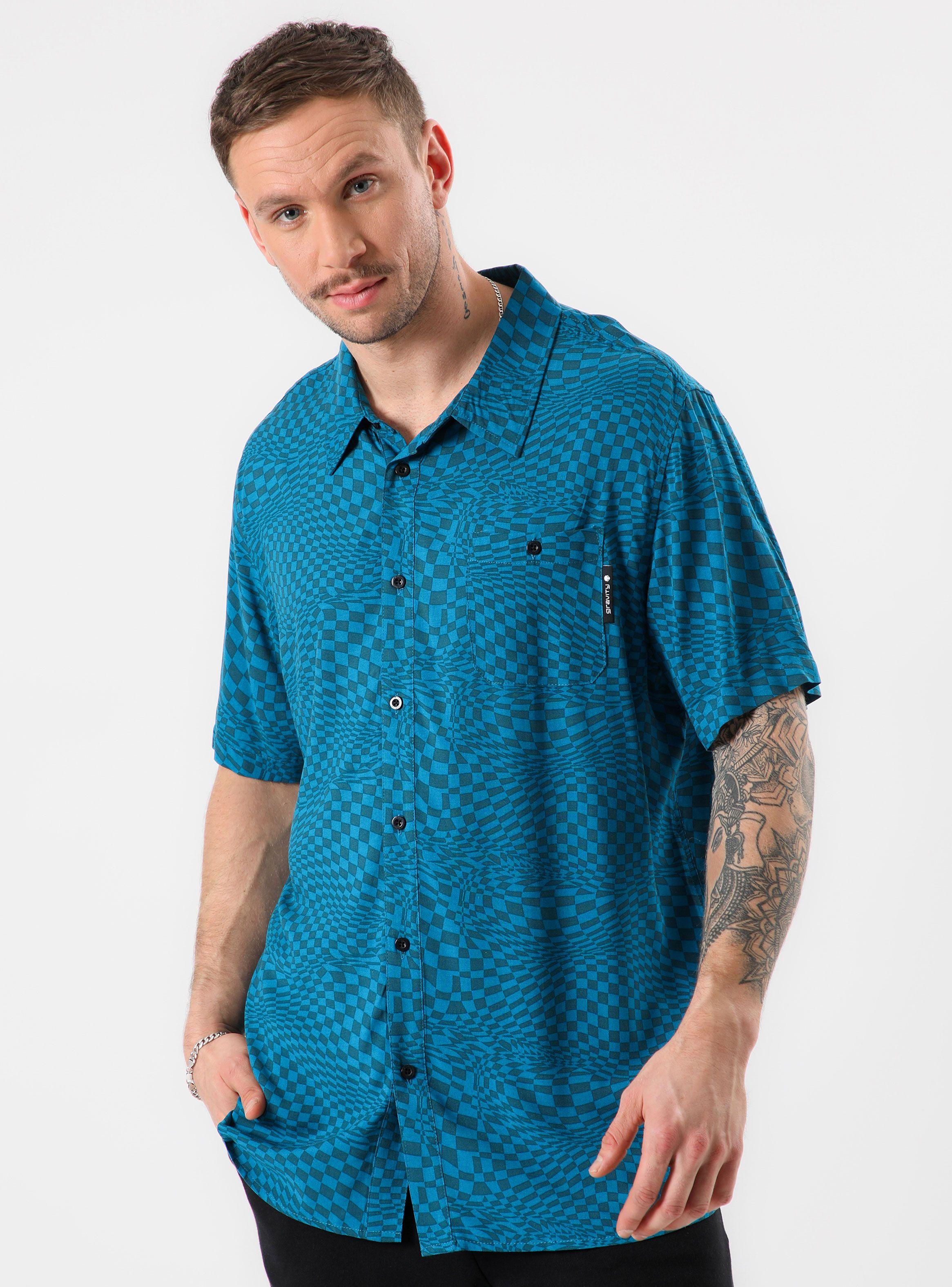 Camisa Manga Gris Corta Full Print Cuadros-0