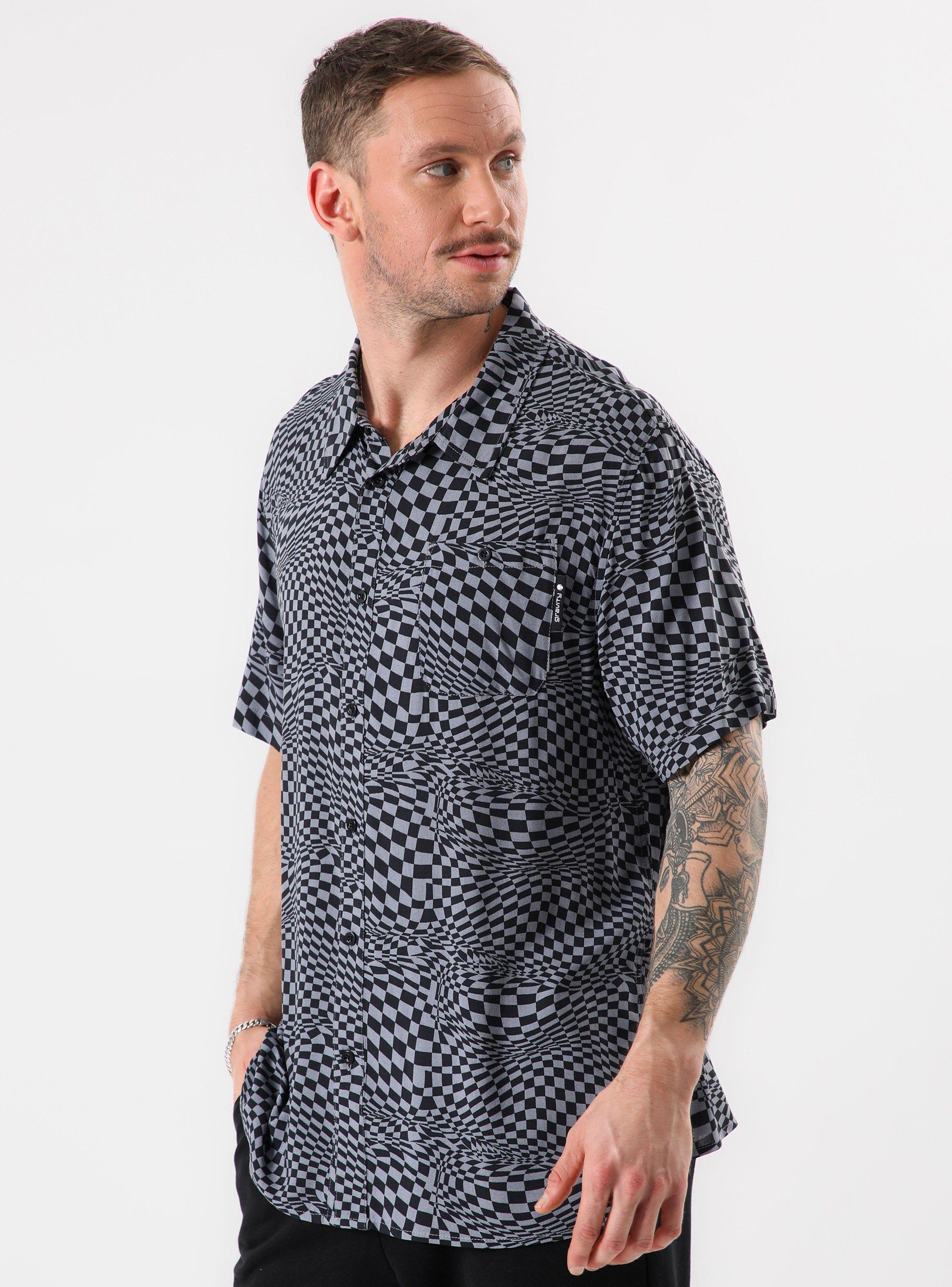 Camisa Manga Gris Corta Full Print Cuadros-2