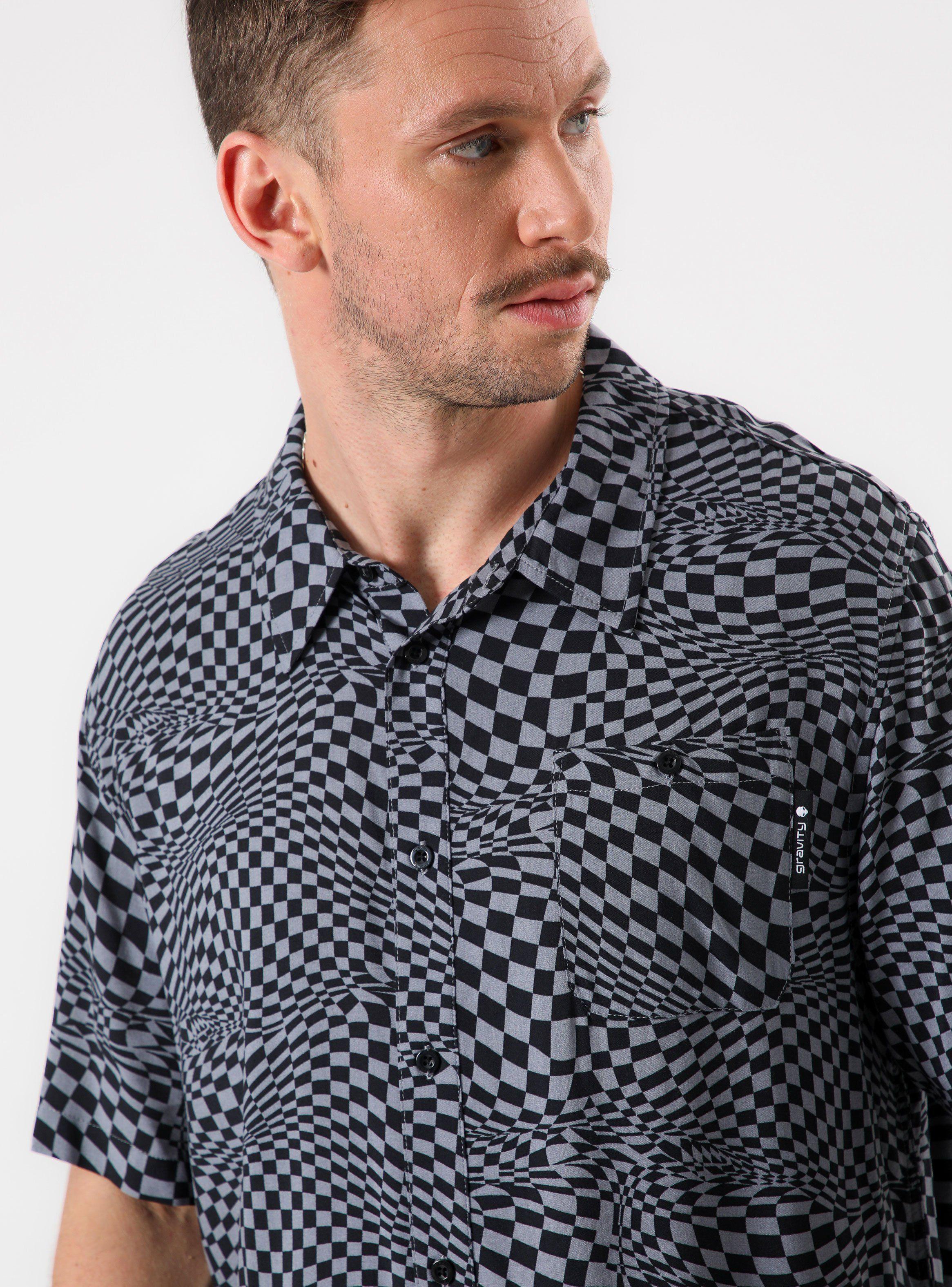 Camisa Manga Gris Corta Full Print Cuadros-3