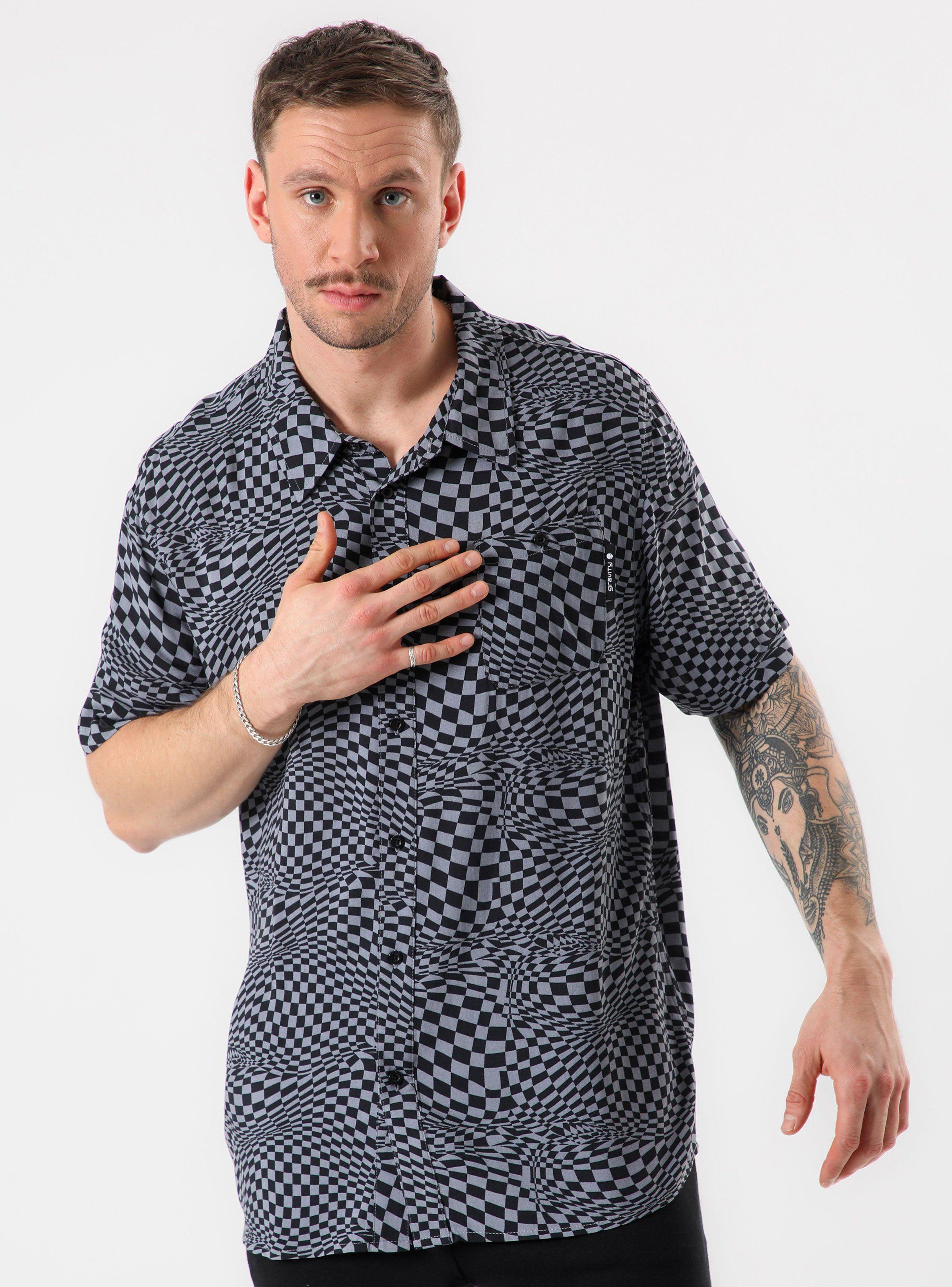 Camisa Manga Gris Corta Full Print Cuadros-0