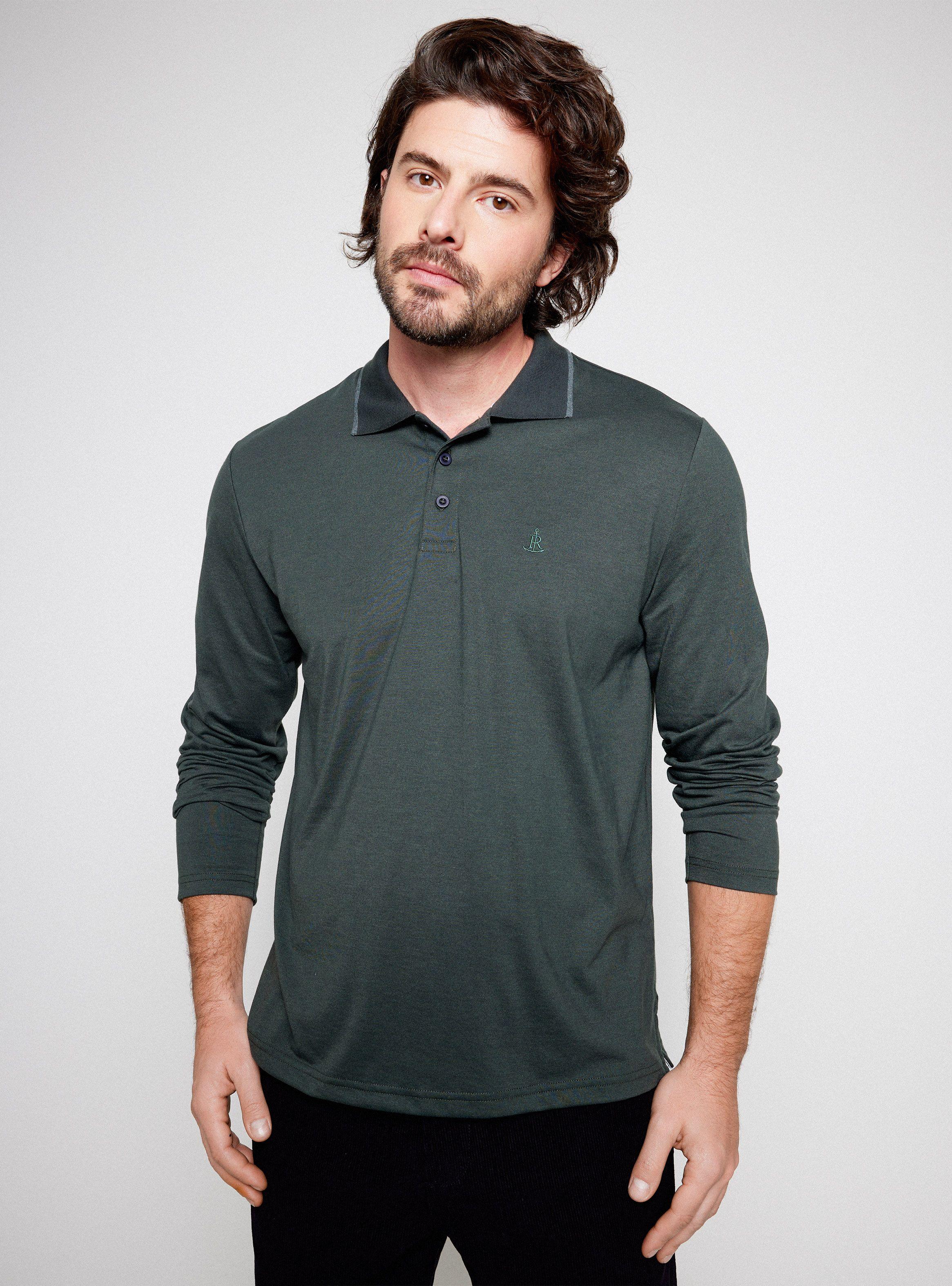 Polera Manga Larga Cuerpo Algodón Cuello Piqué-0