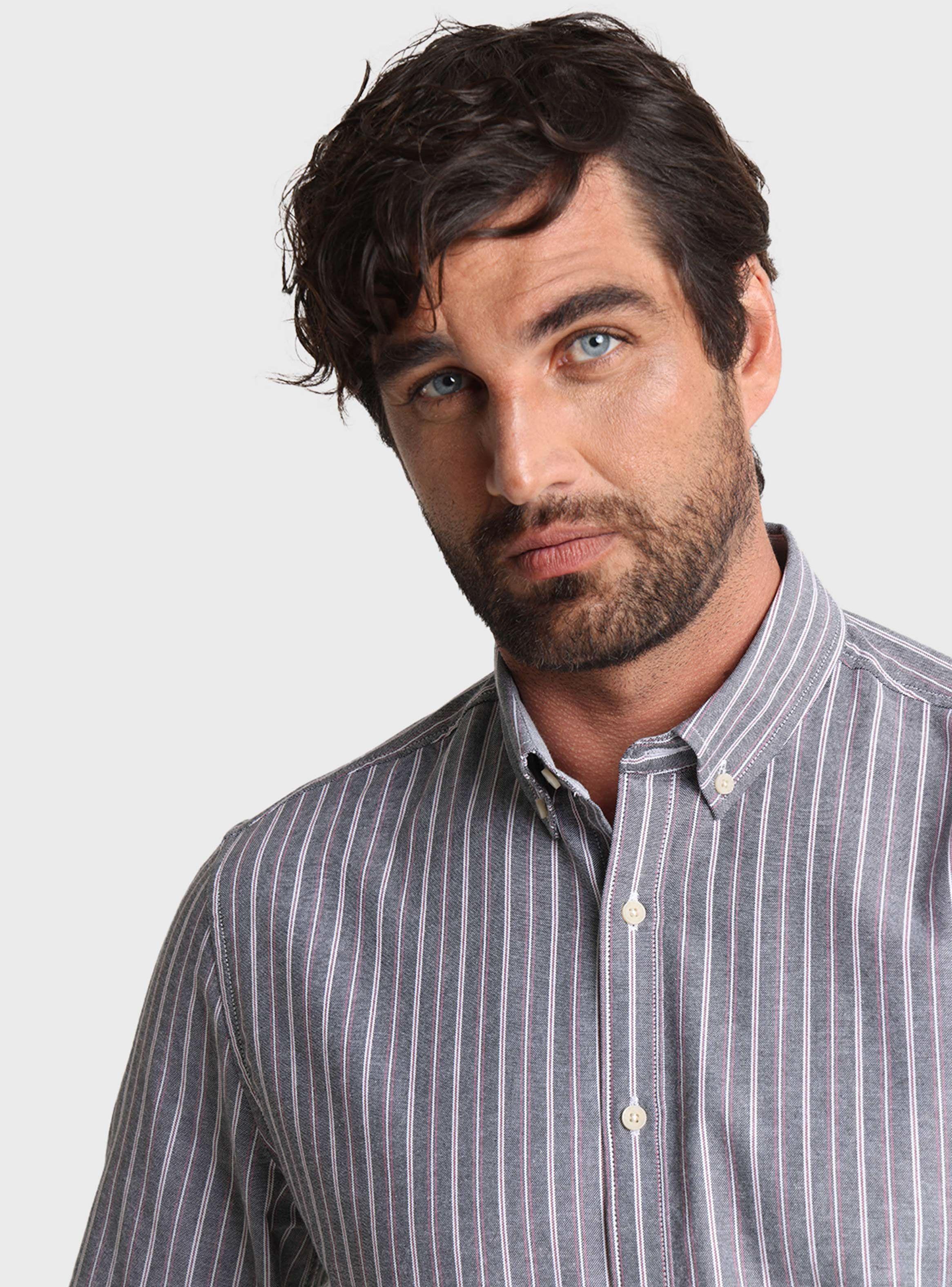 Camisa a Rayas Gris Oxford 2-2