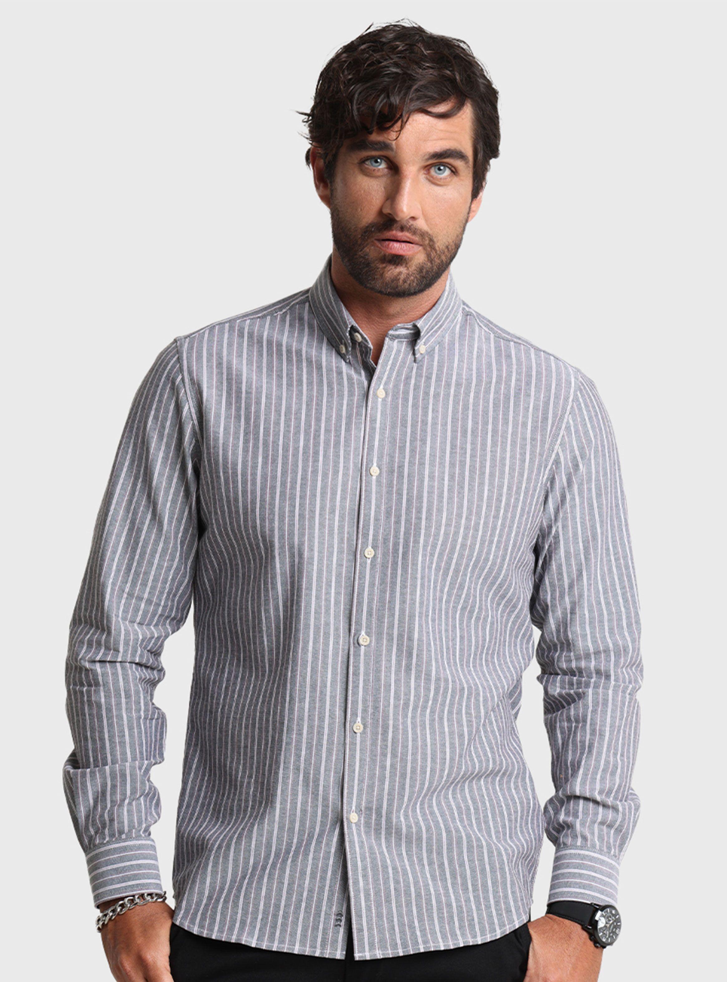 Camisa a Rayas Gris Oxford 2-0