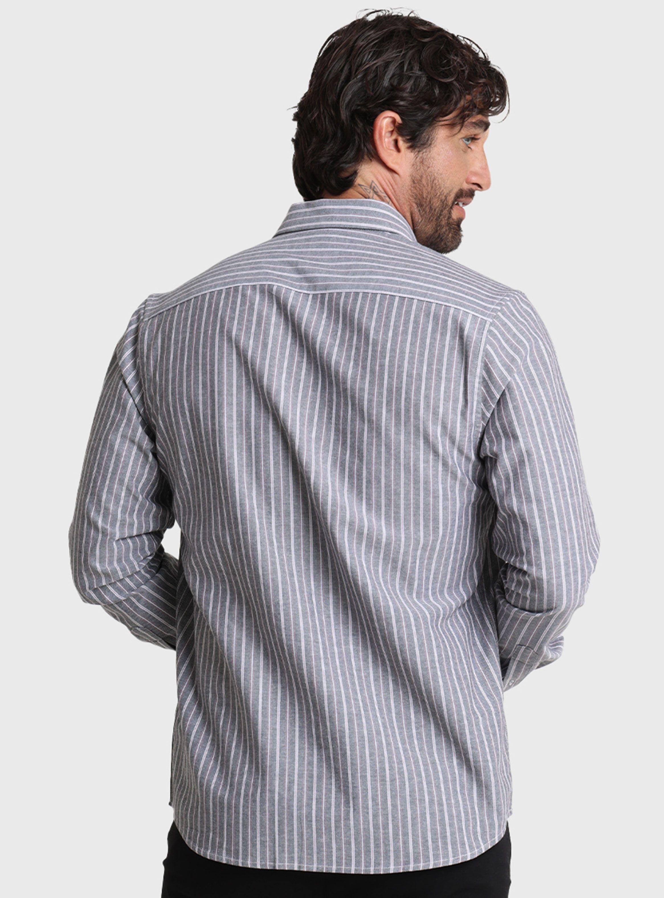 Camisa a Rayas Gris Oxford 2-1