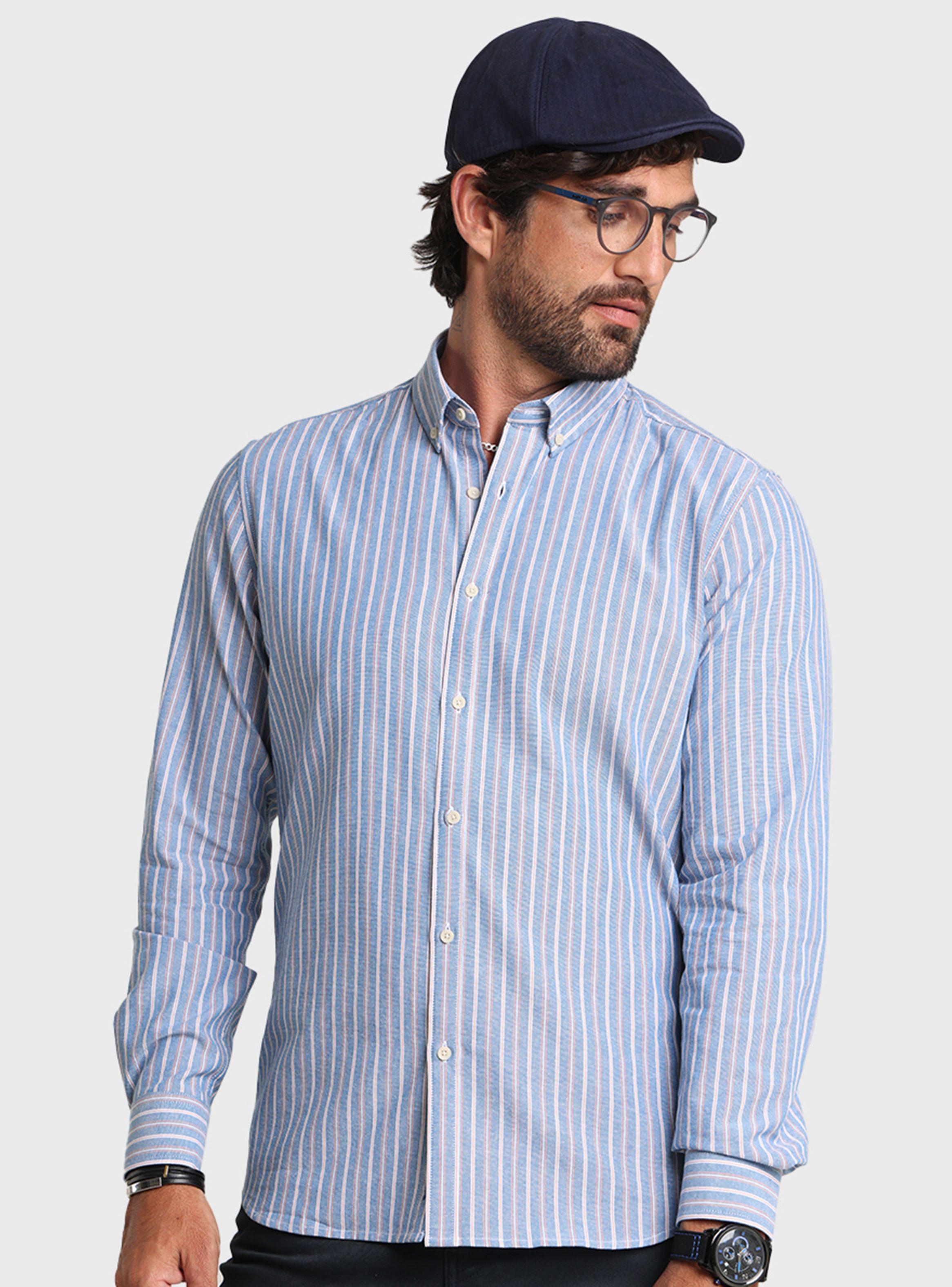 Camisa a Rayas Gris Oxford 2-0