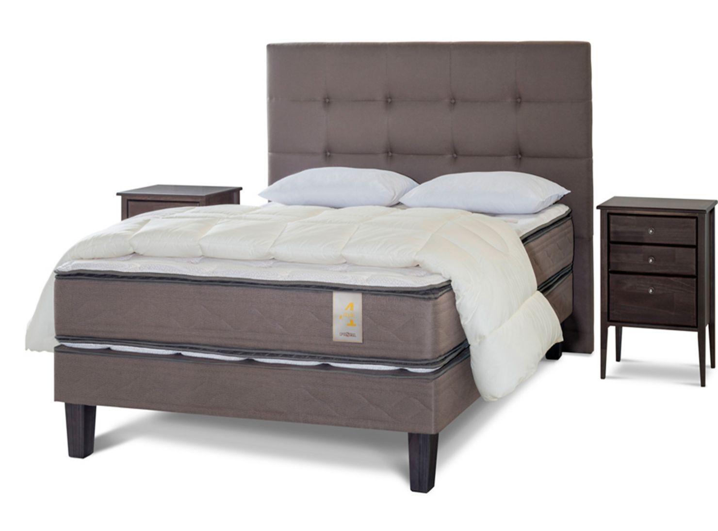 Cama Europea New Style 4 2 Plazas + Set Issey + Plumón + Almohadas-0