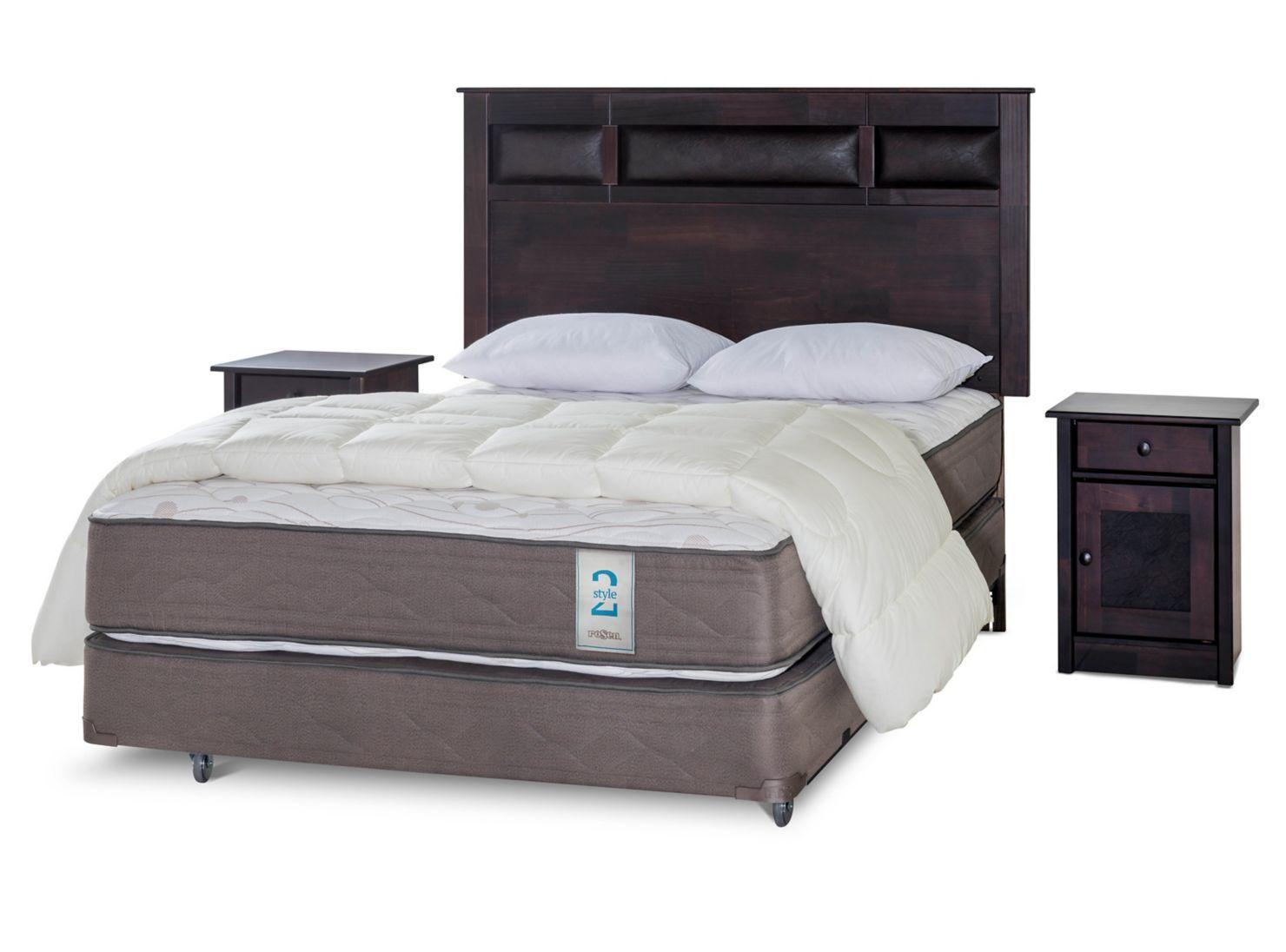 Box Spring New Style 2 2 Plazas + Set Bilbao + Plumón + Almohadas-0
