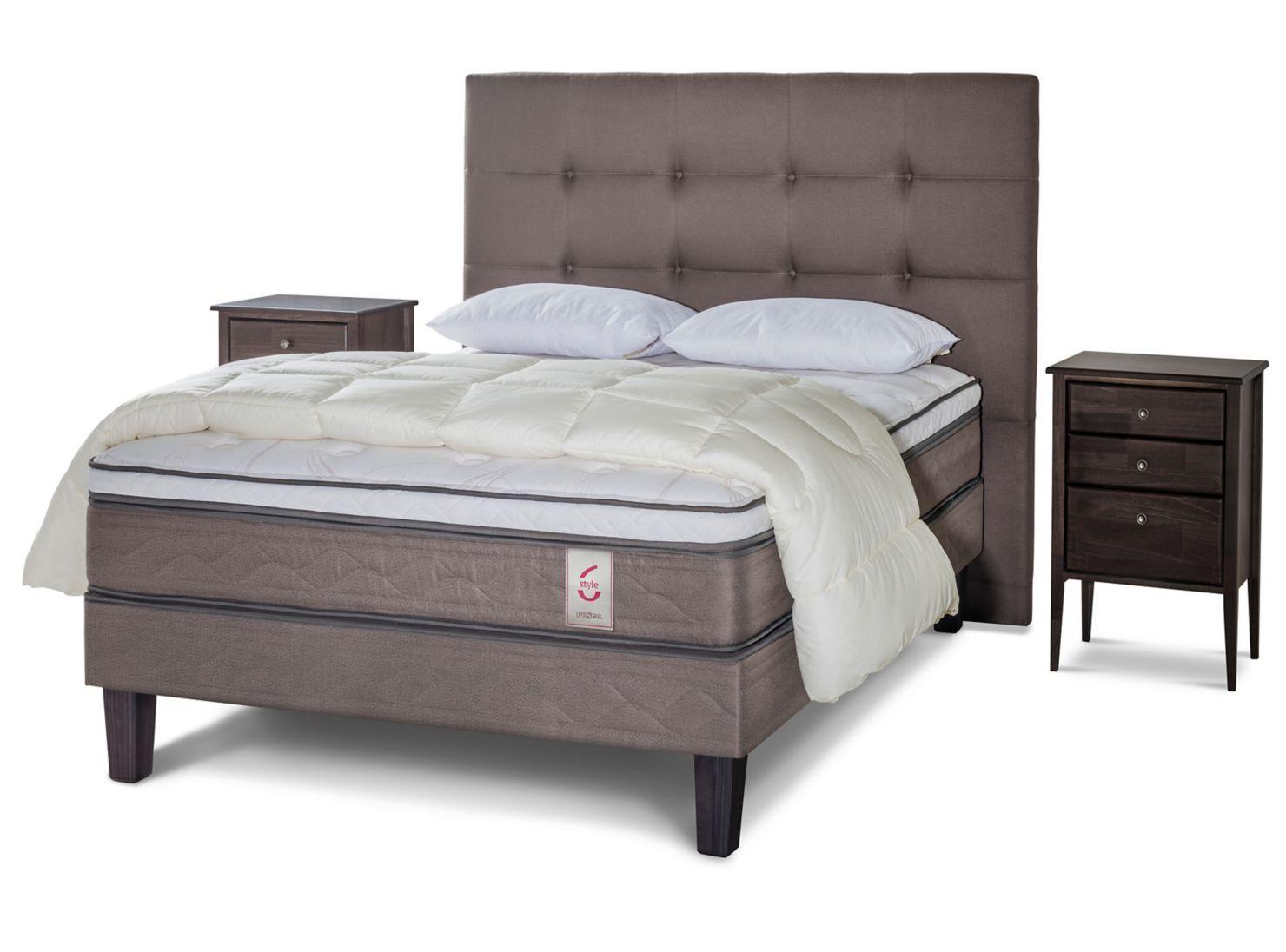 Cama Europea New Style 6 2 Plazas + Set Issey + Plumón + Almohadas-0
