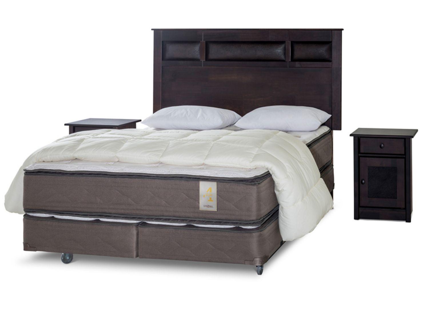 Box Spring New Style 4 2 Plazas Base Dividida + Set Bilbao + Plumón + Almohadas-0