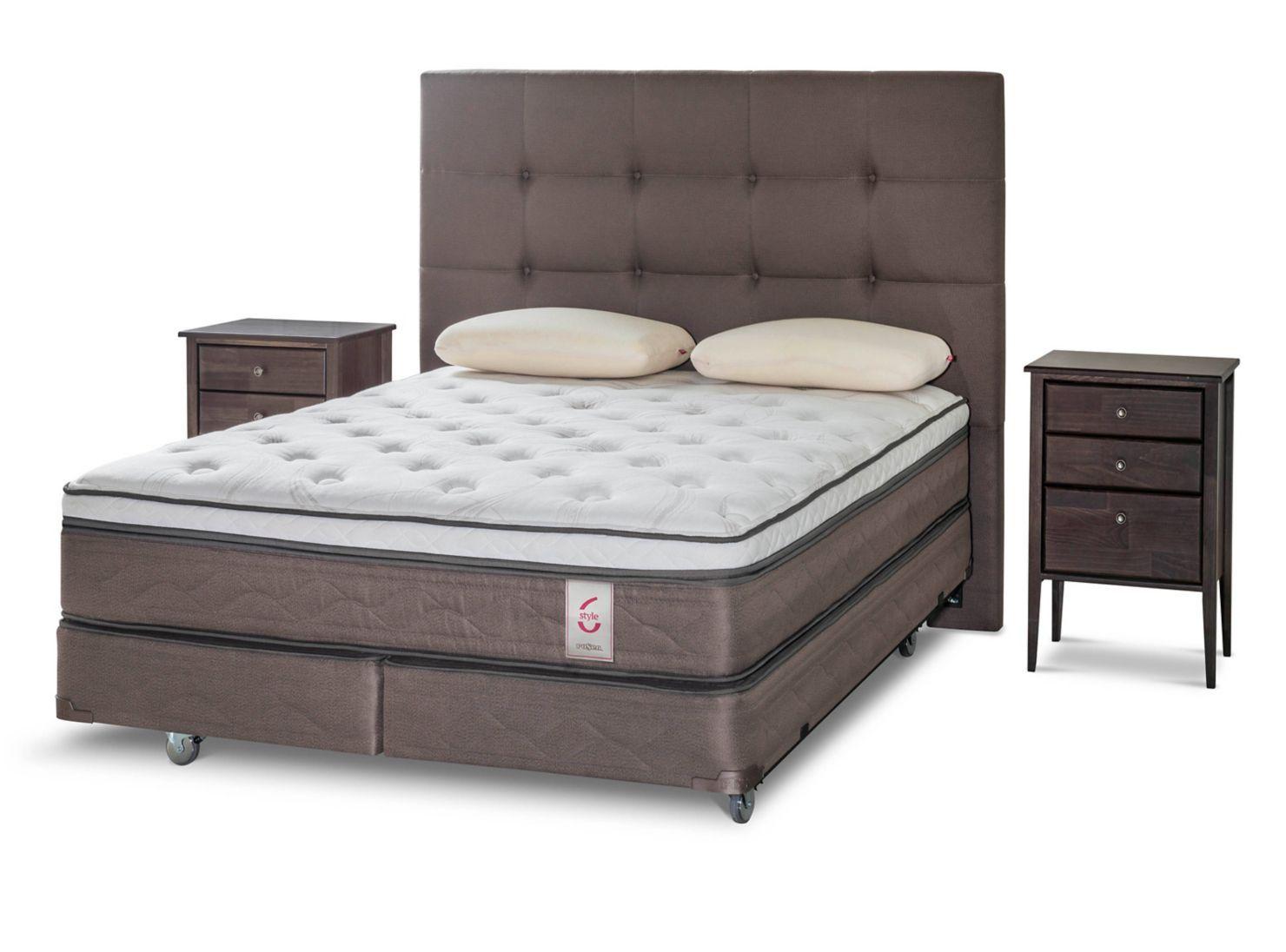 Box Spring New Style 6 2 Plazas Base Dividida + Set Issey + Almohadas Memory Max-0