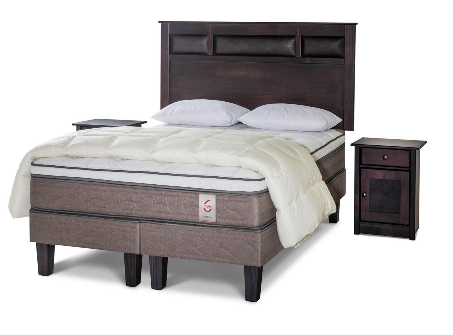 Cama Europea New Style 6 2 Plazas Base Dividida + Set Bilbao + Plumón + Almohadas-0