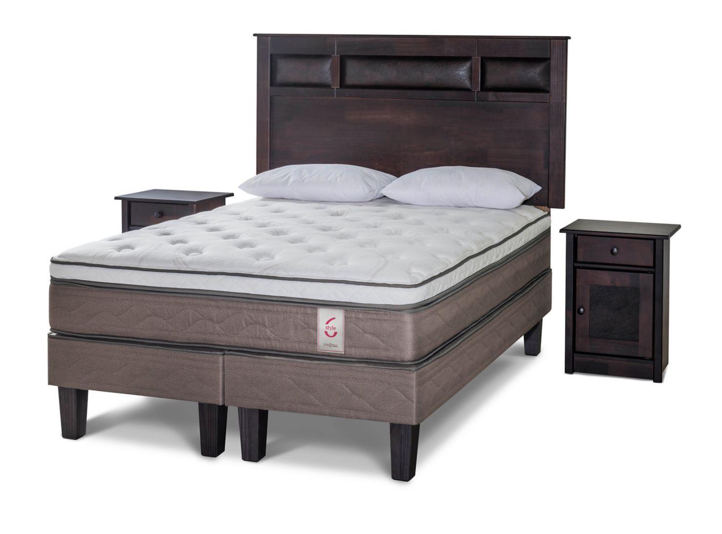 Cama Europea New Style 6 2 Plazas Base Dividida + Set Bilbao + Almohadas-0
