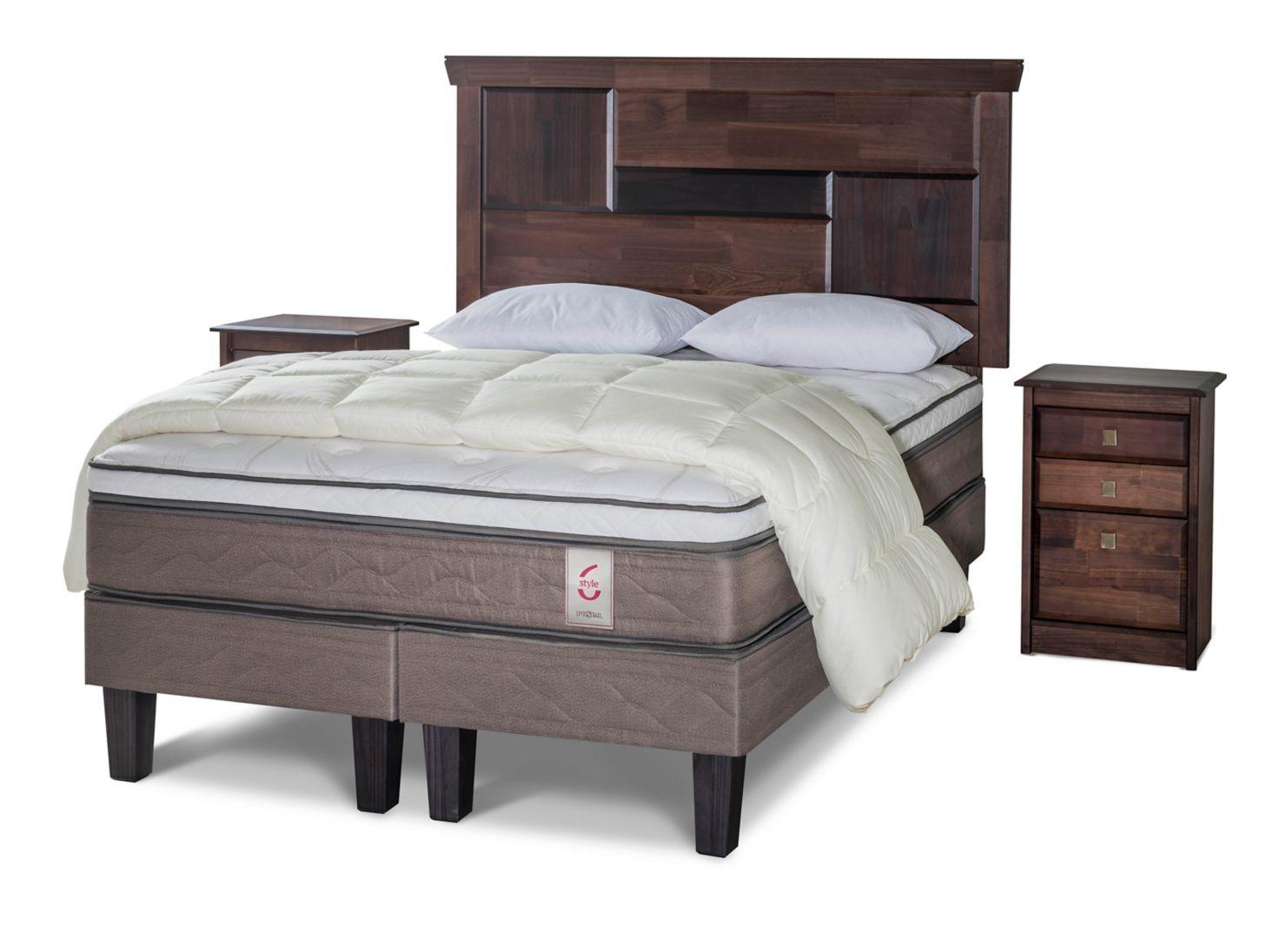 Cama Europea New Style 6 2 Plazas Base Dividida + Set Doménico + Plumón + Almohadas-0