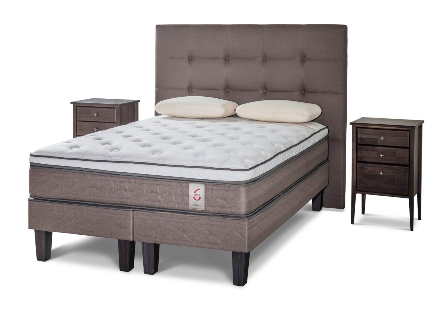 Cama Europea New Style 6 2 Plazas Base Dividida + Set Issey + Almohadas Memory Max-0
