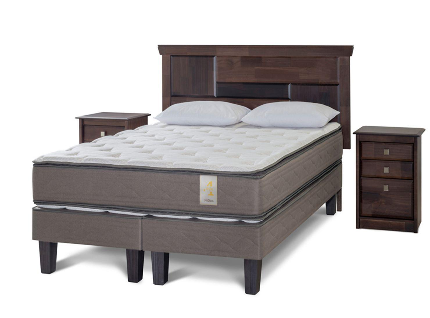 Cama Europea New Style 4 2 Plazas Base Dividida + Set Doménico + Almohadas-0