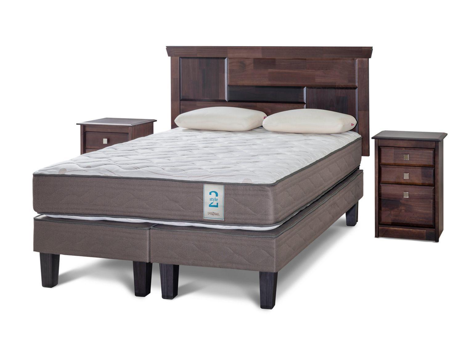 Cama Europea New Style 2 2 Plazas Base Dividida + Set Doménico + Almohadas Memory Max-0