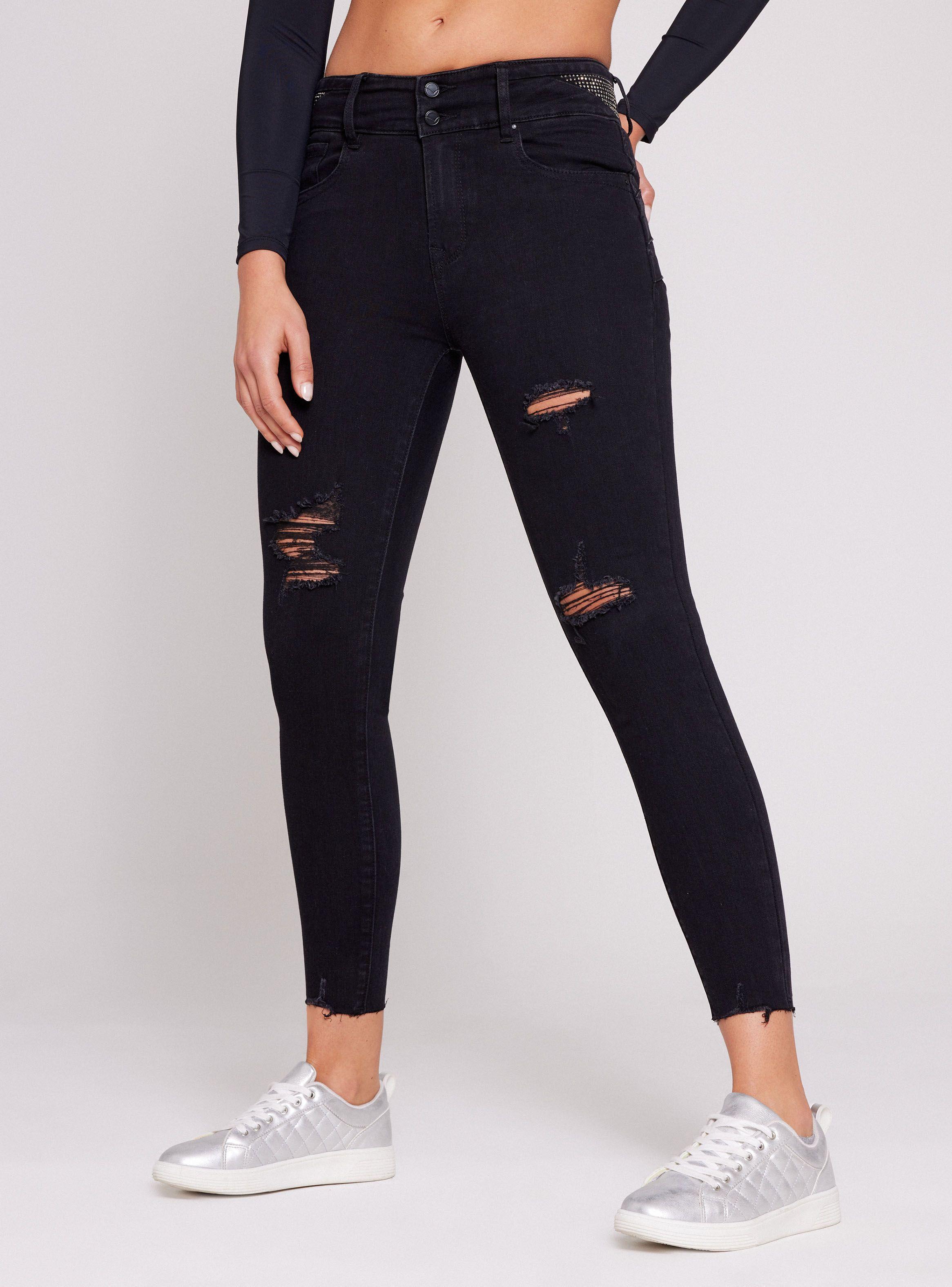Jeans Push Up 2 Botones Detalle Strass Pretina​-0