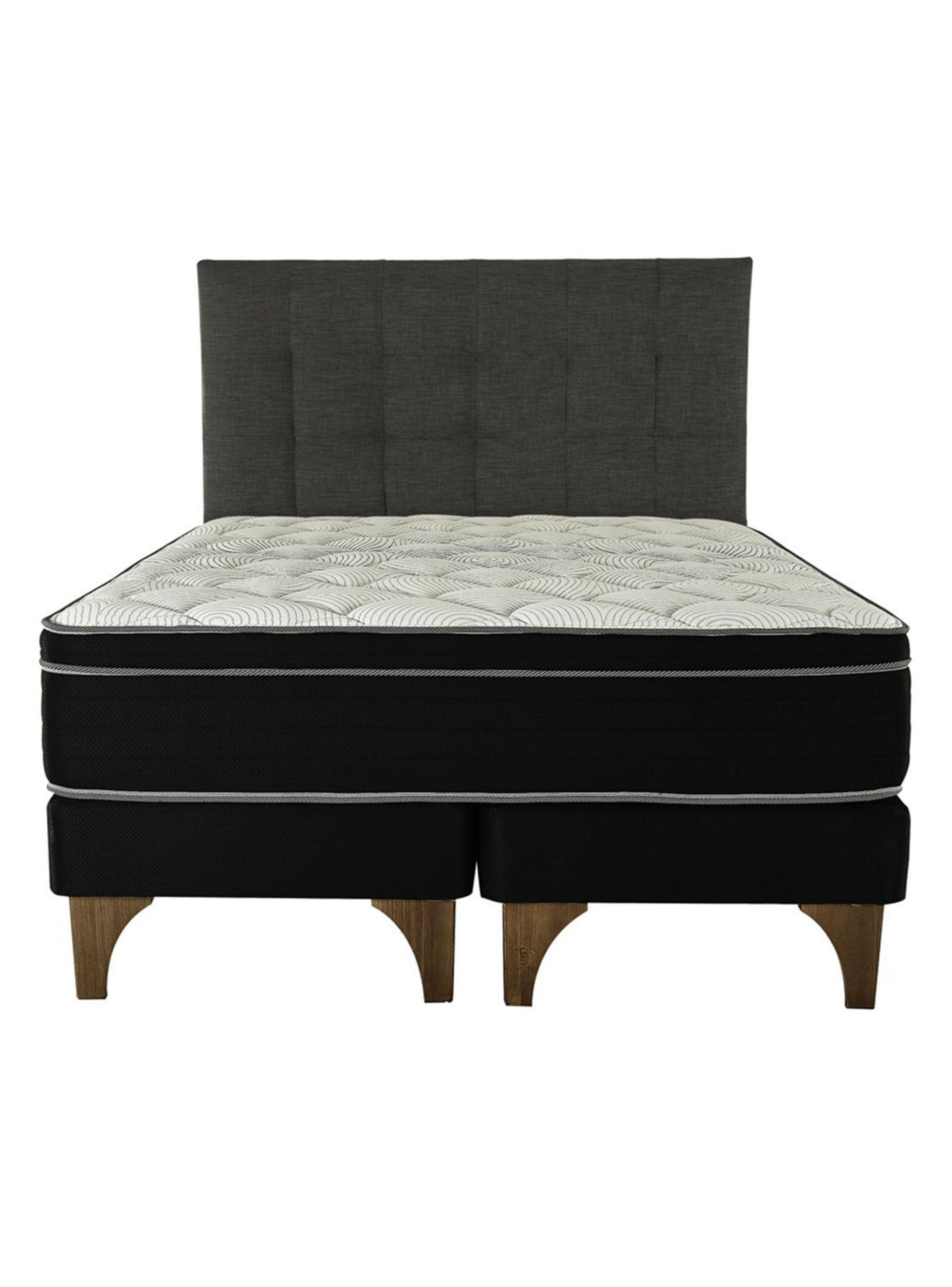 Cama Europea Ten Negro 2 Plazas Base Dividida + Respaldo Grafito-1