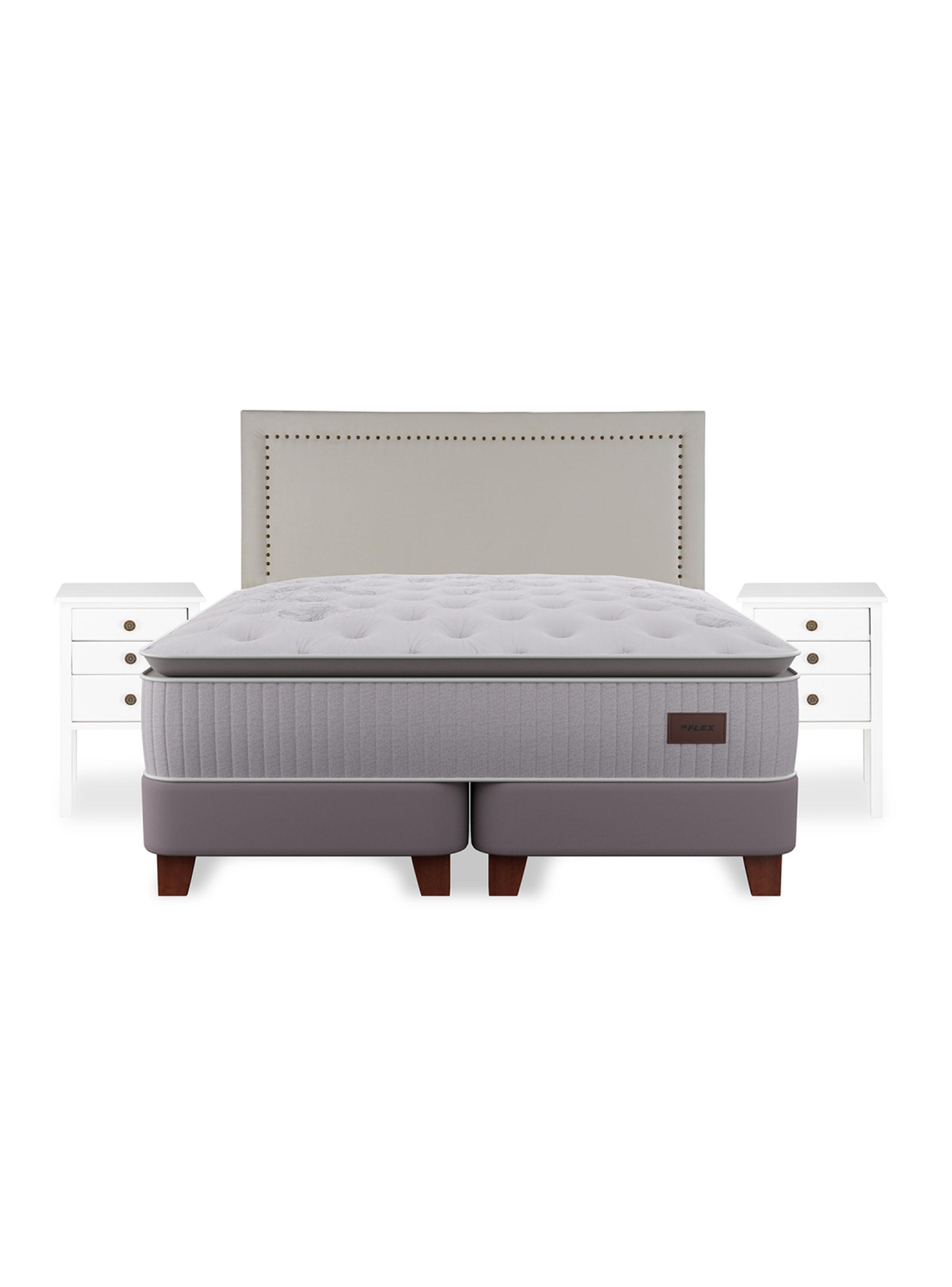 Cama Europea Heritage Súper King 200x200 cm + Respaldo Tachas + Velador Roma-2