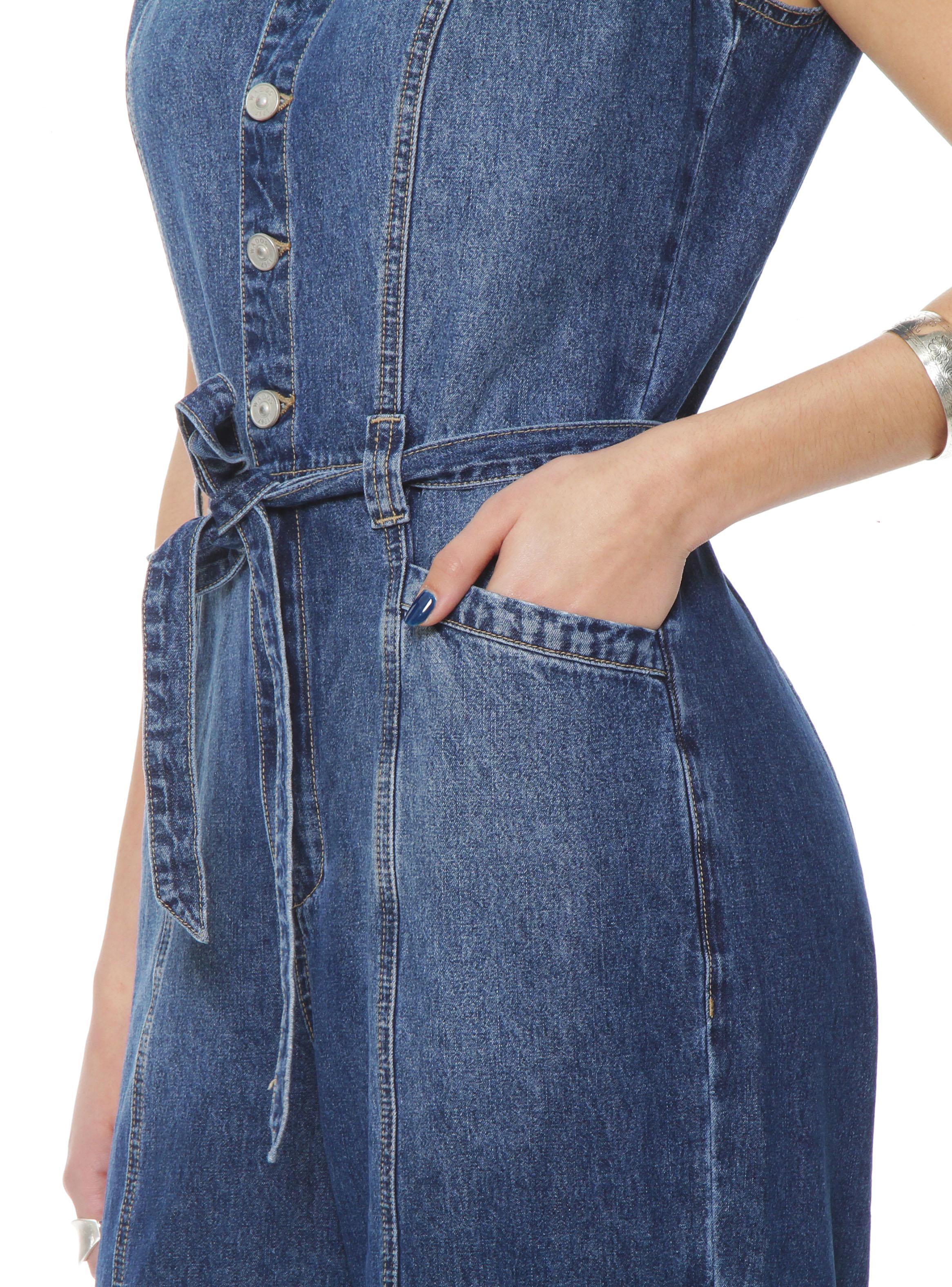 Enterito Denim Abotonado en Delantero con Lazo Cintura-4