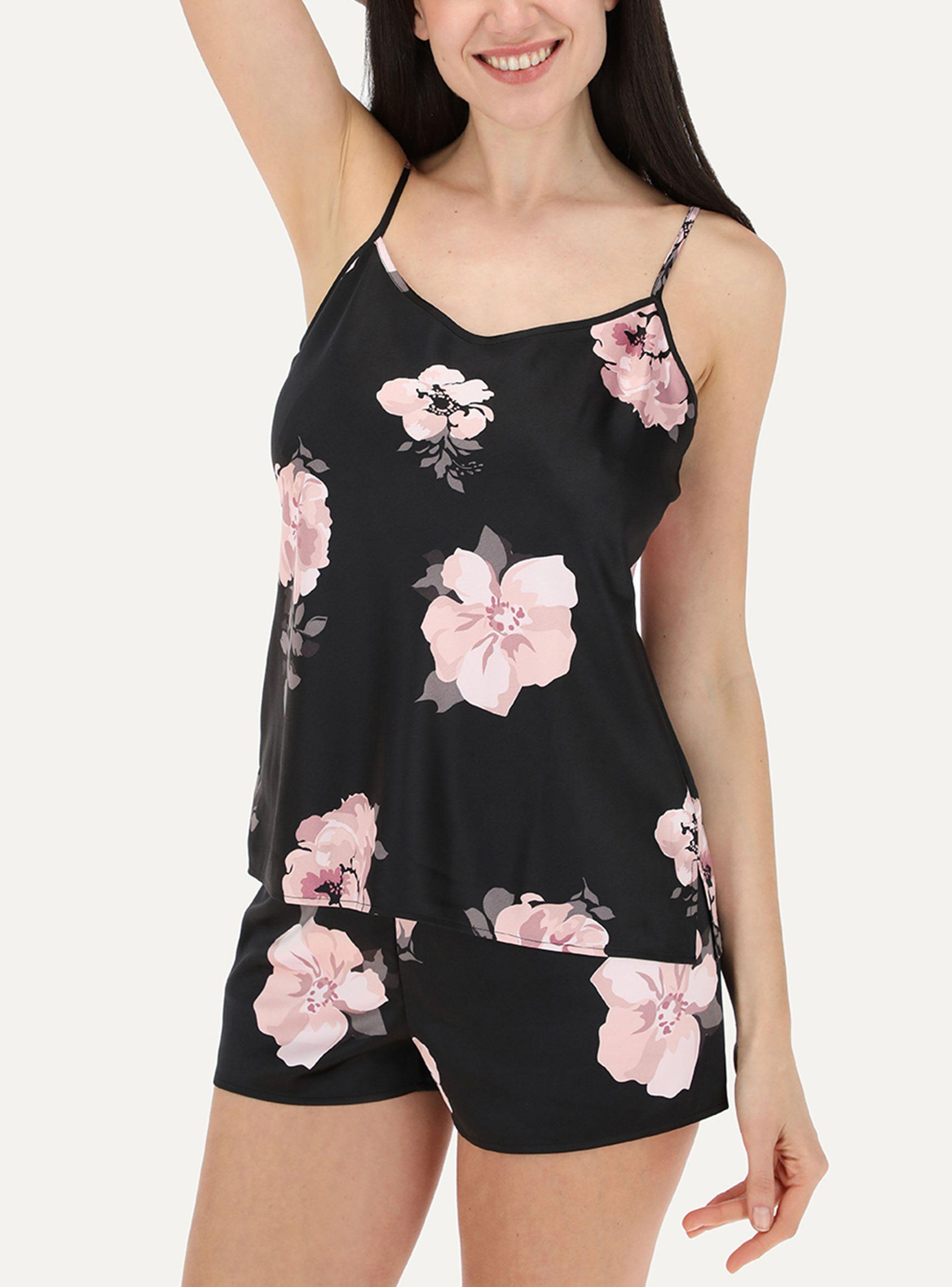 Pijama Flores 2 Piezas Top + Short Satín Print-0