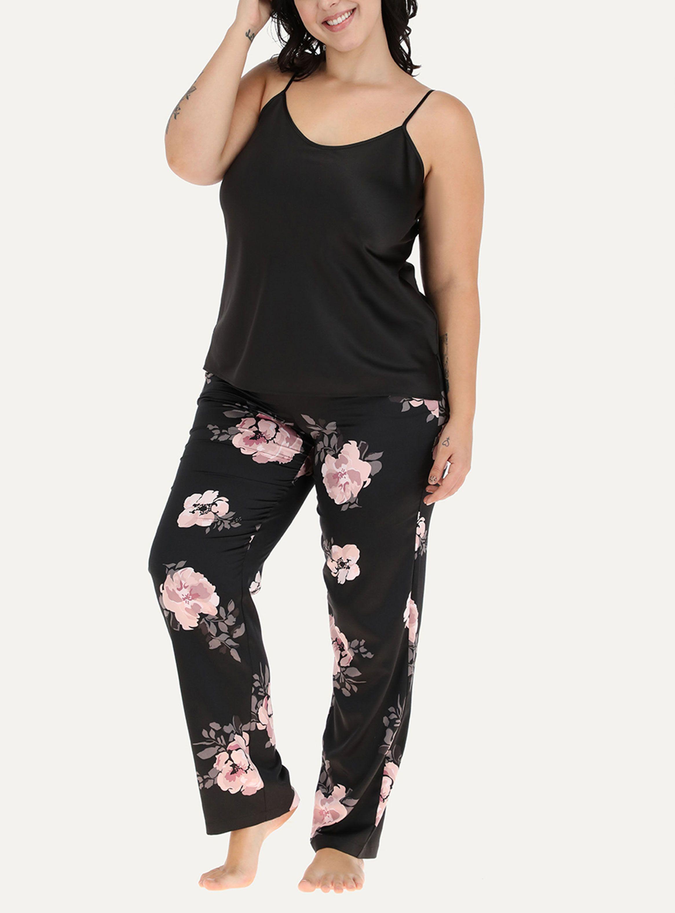 Pijama Flores 2 Piezas Pabilo + Pantalón Satín Print-0