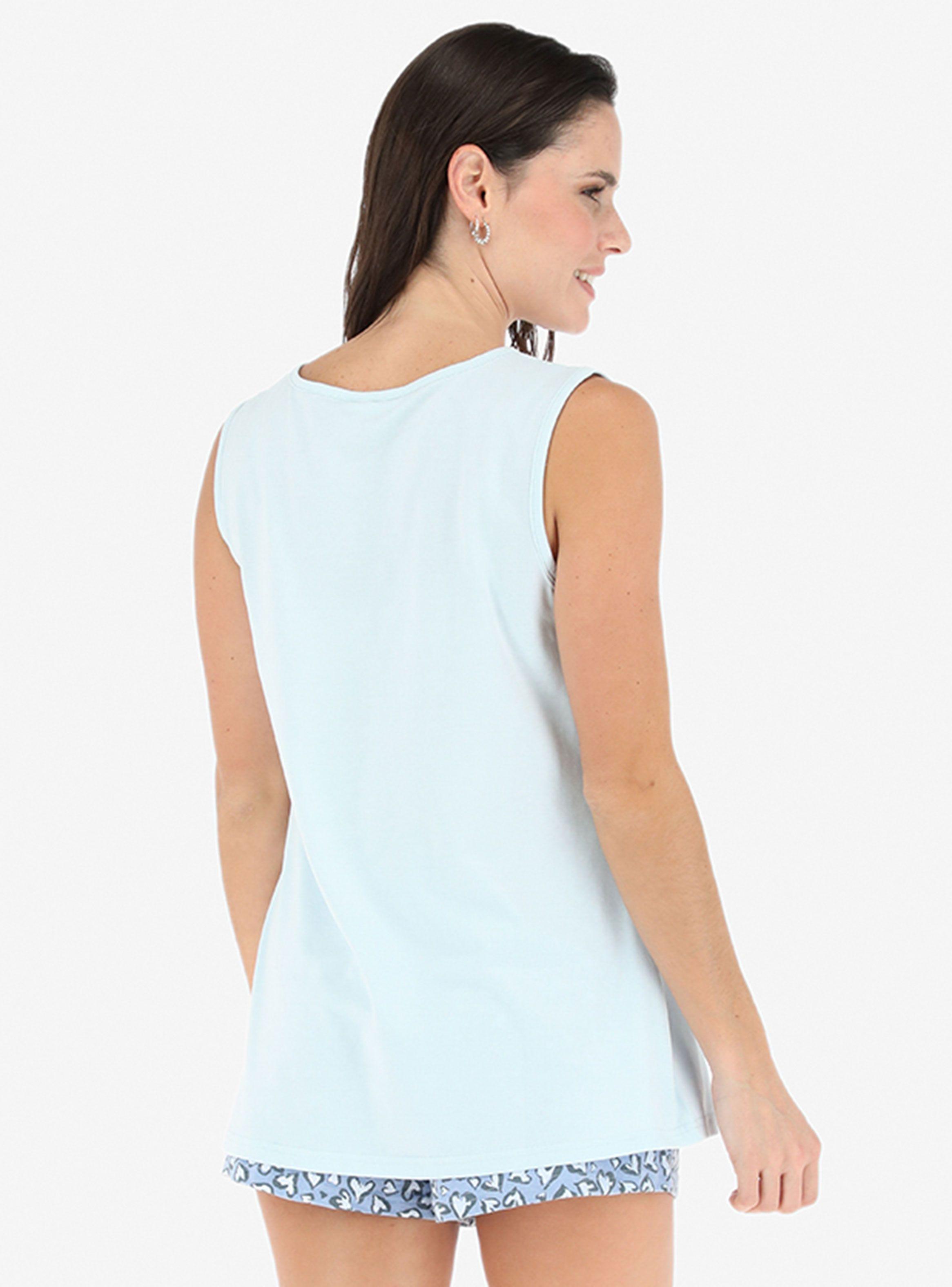 Pijama Top Sin Mangas y Short Mujer Dos Piezas-1