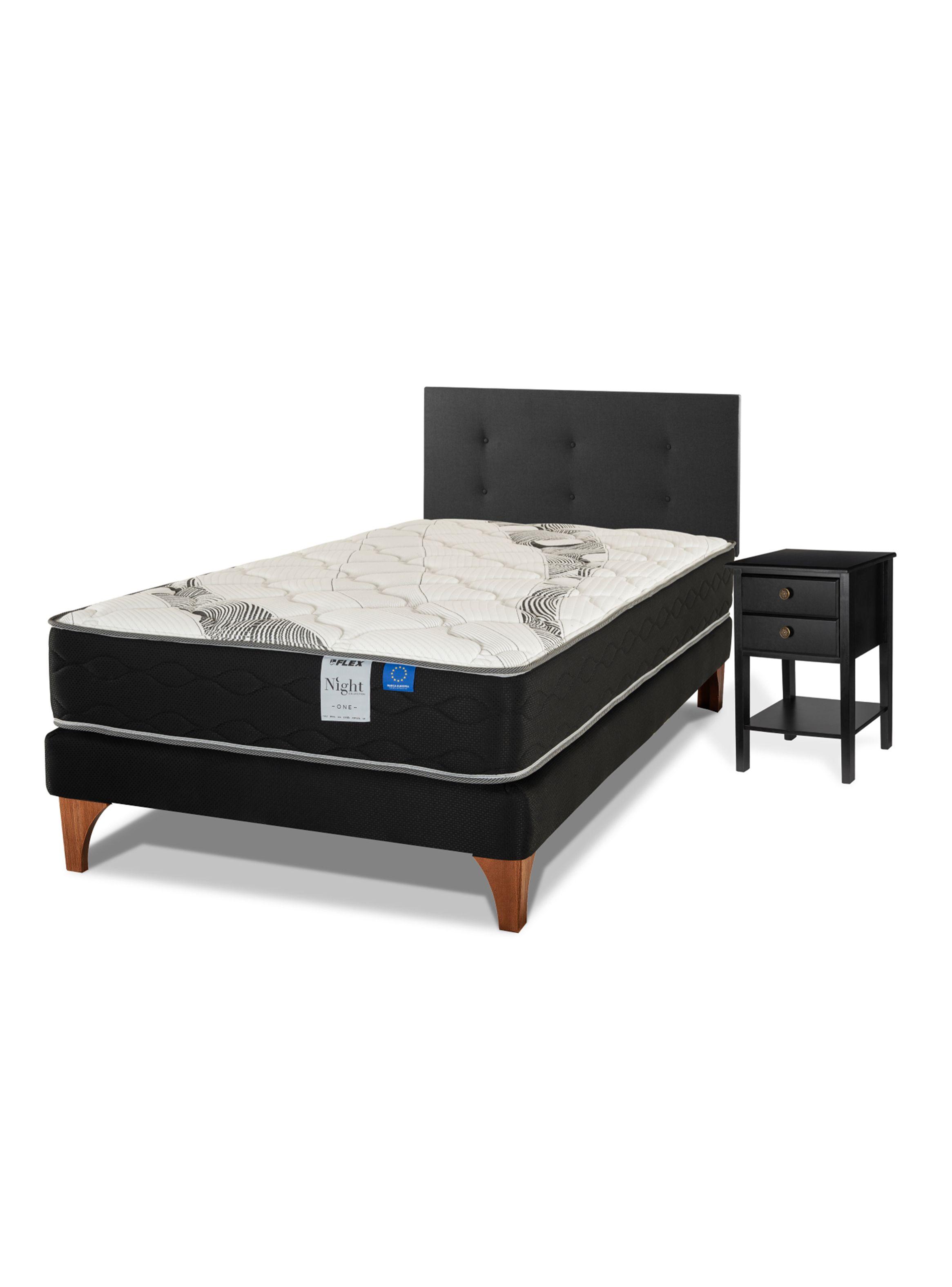 Cama Europea One 1.5 Plazas + Respaldo Royal + Velador Rover-0