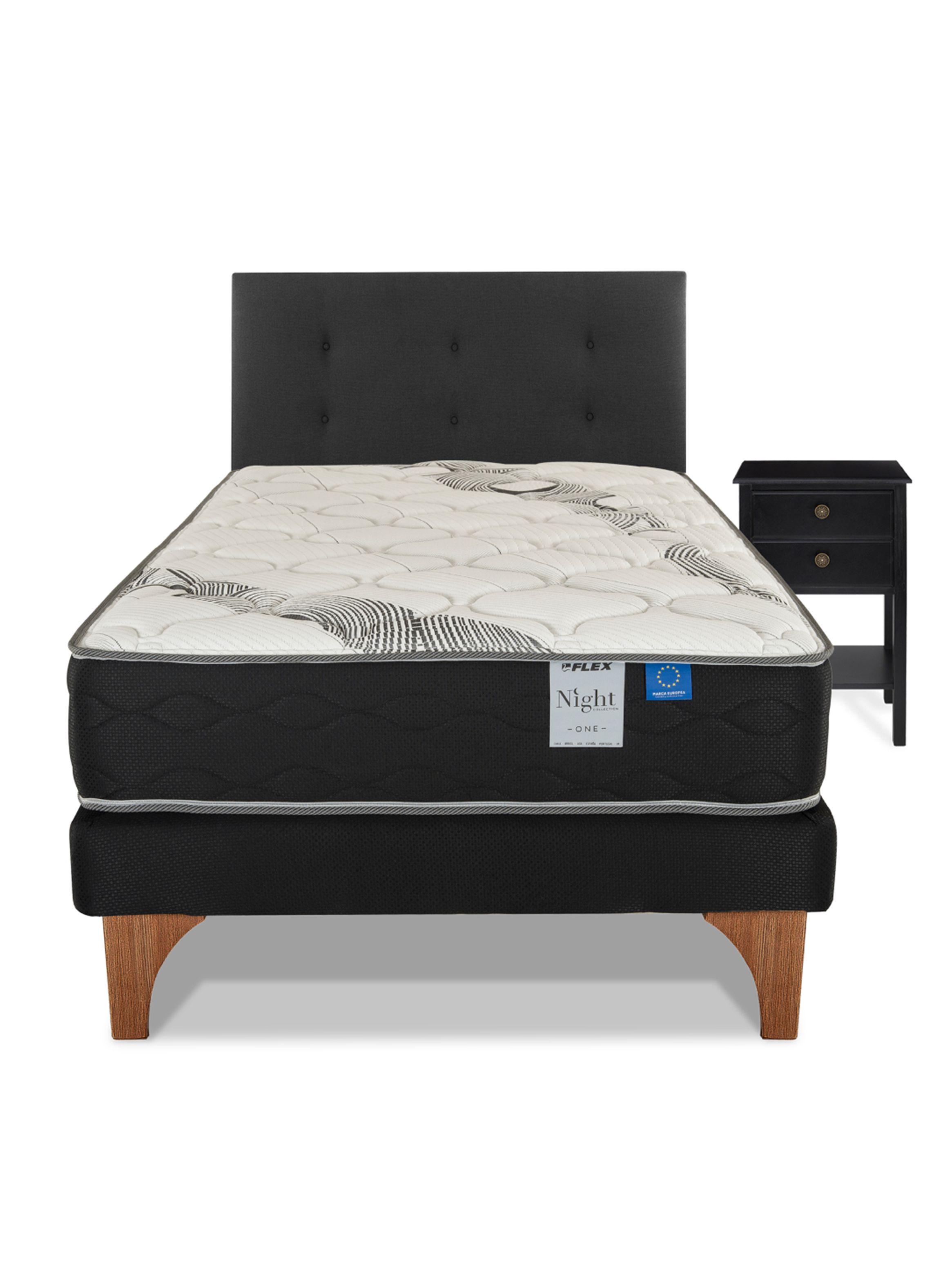 Cama Europea One 1.5 Plazas + Respaldo Royal + Velador Rover-1