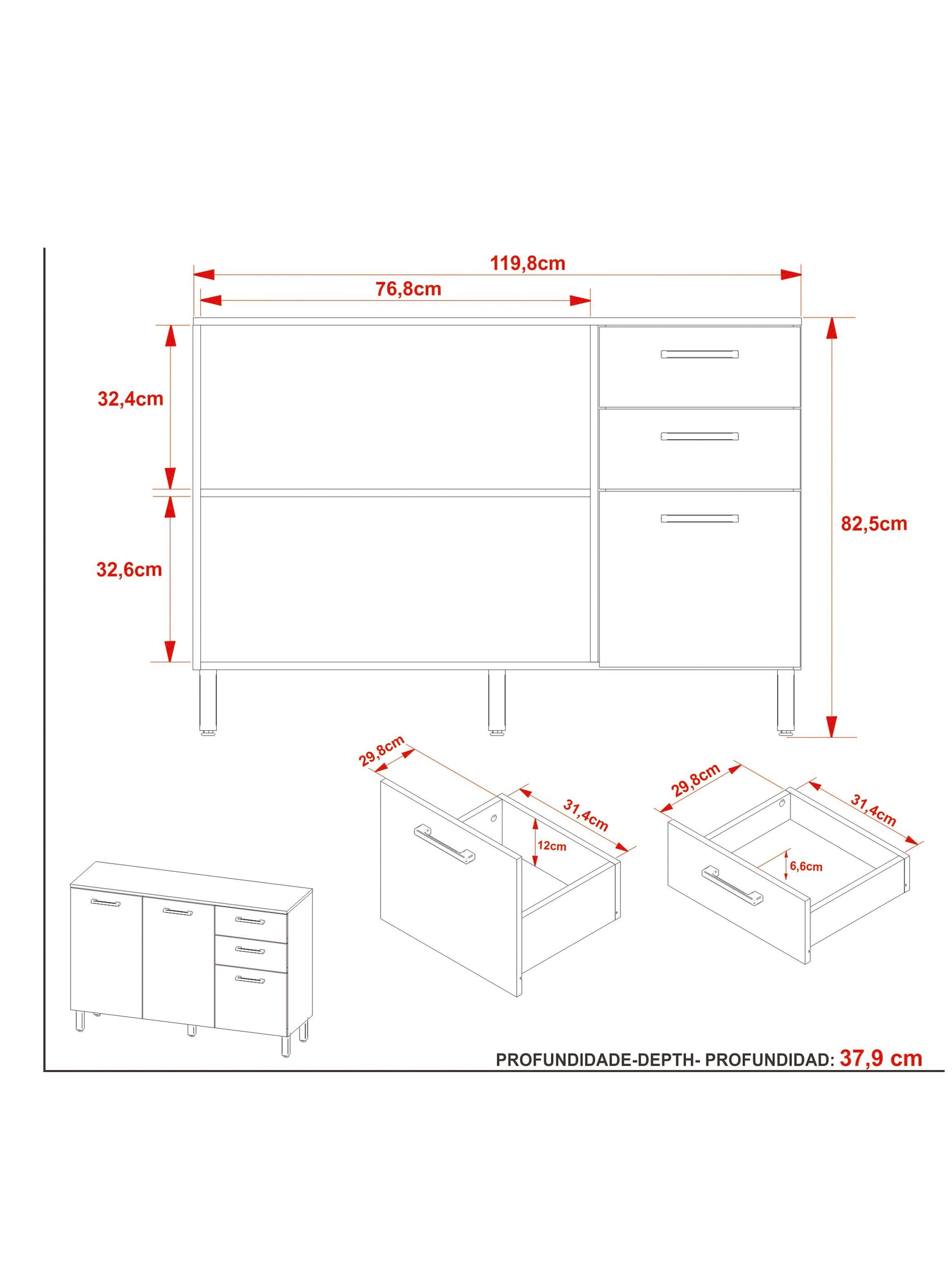 Mueble de Cocina Base 2 Puertas 3 Cajones-1