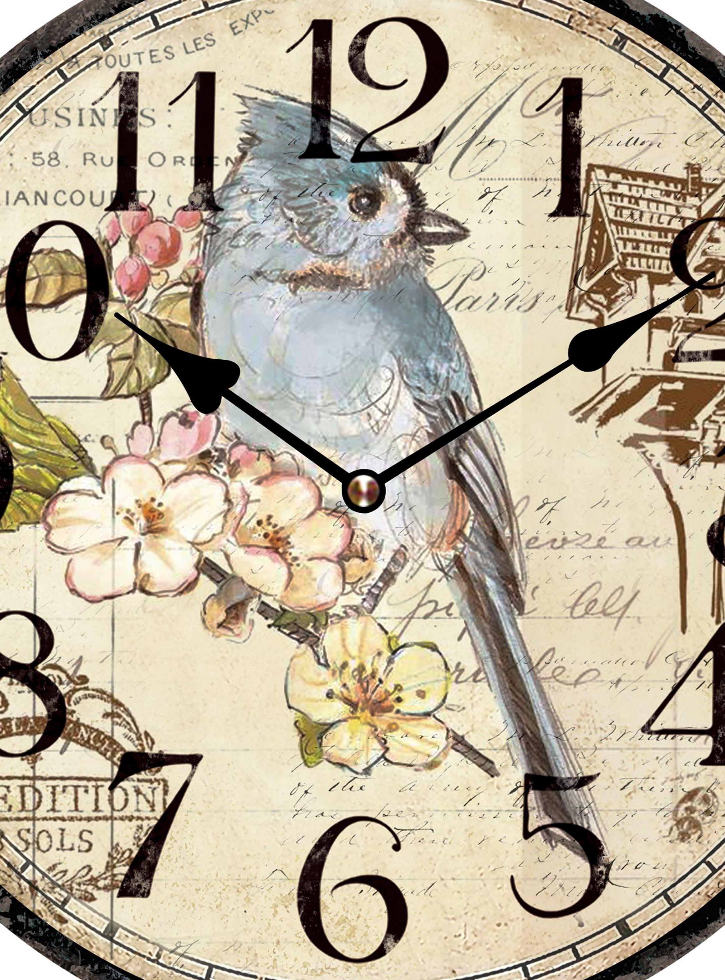 Reloj Pájaro Celeste y Flores-1