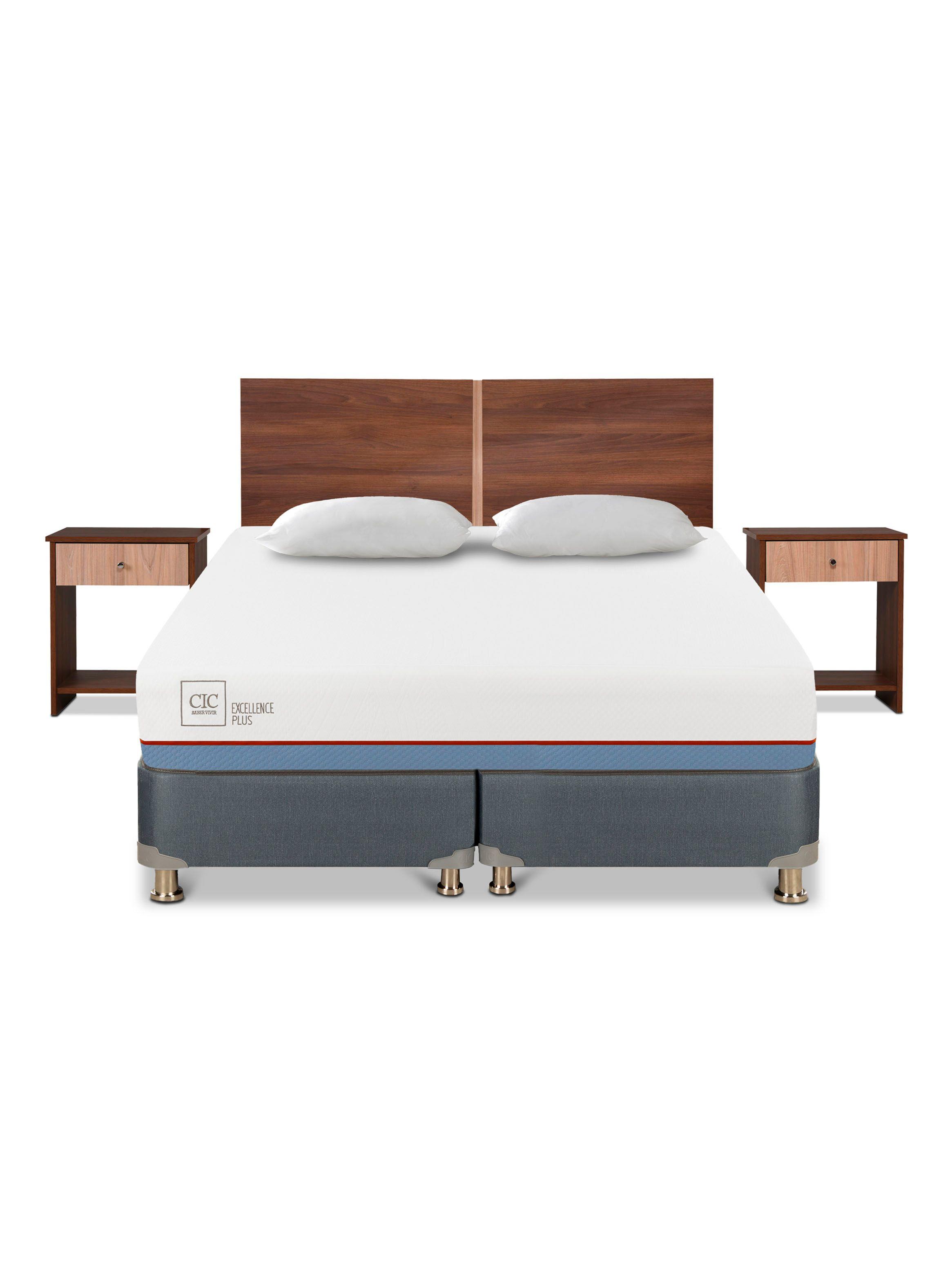 Cama Americana Excellence Plus 2 Plazas Base Dividida + Set de Muebles Stylo + Almohadas-2