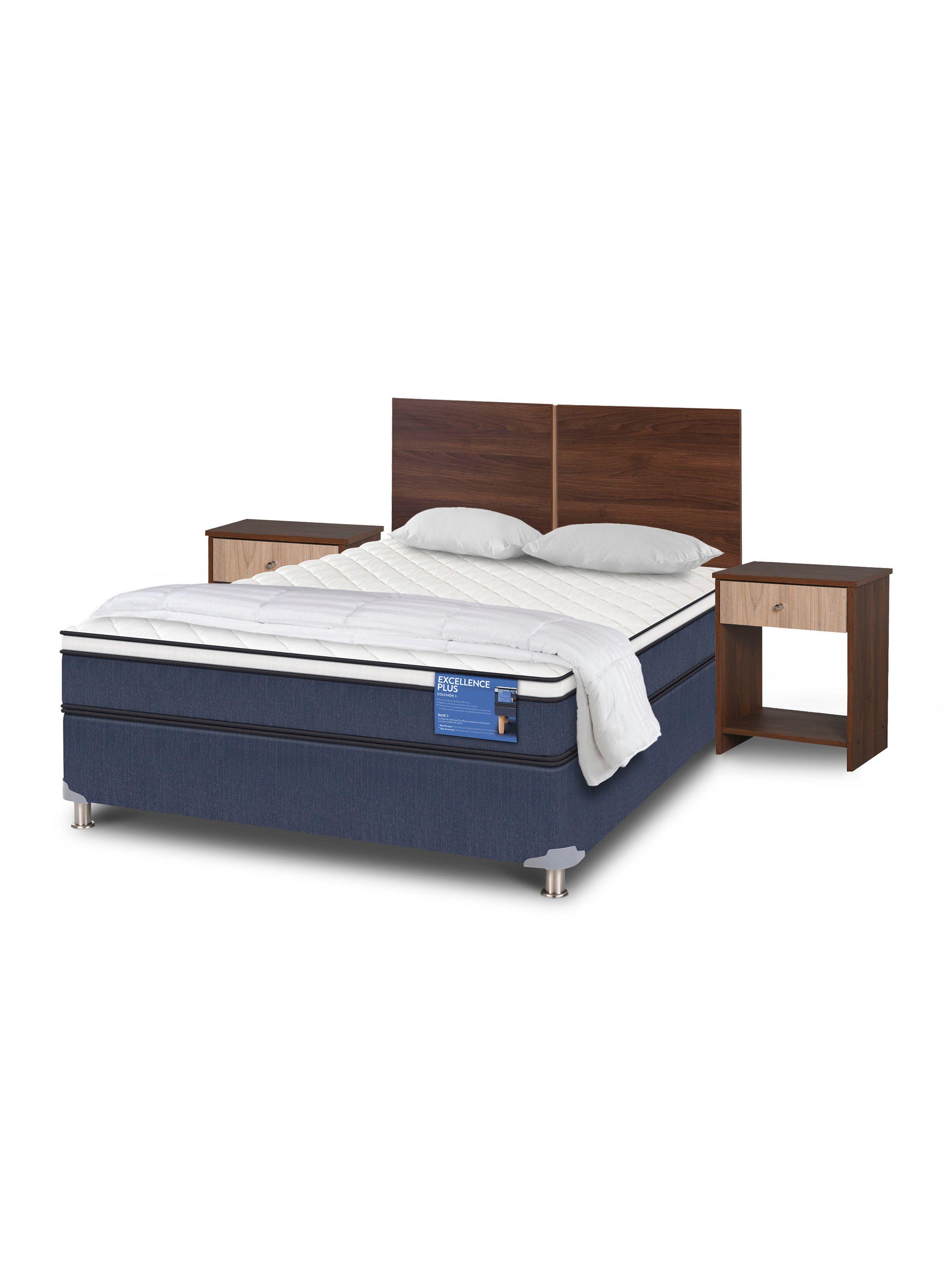 Cama Americana Excellence Plus 2 Plazas Base Normal Stylo + Almohada + Plumón-2