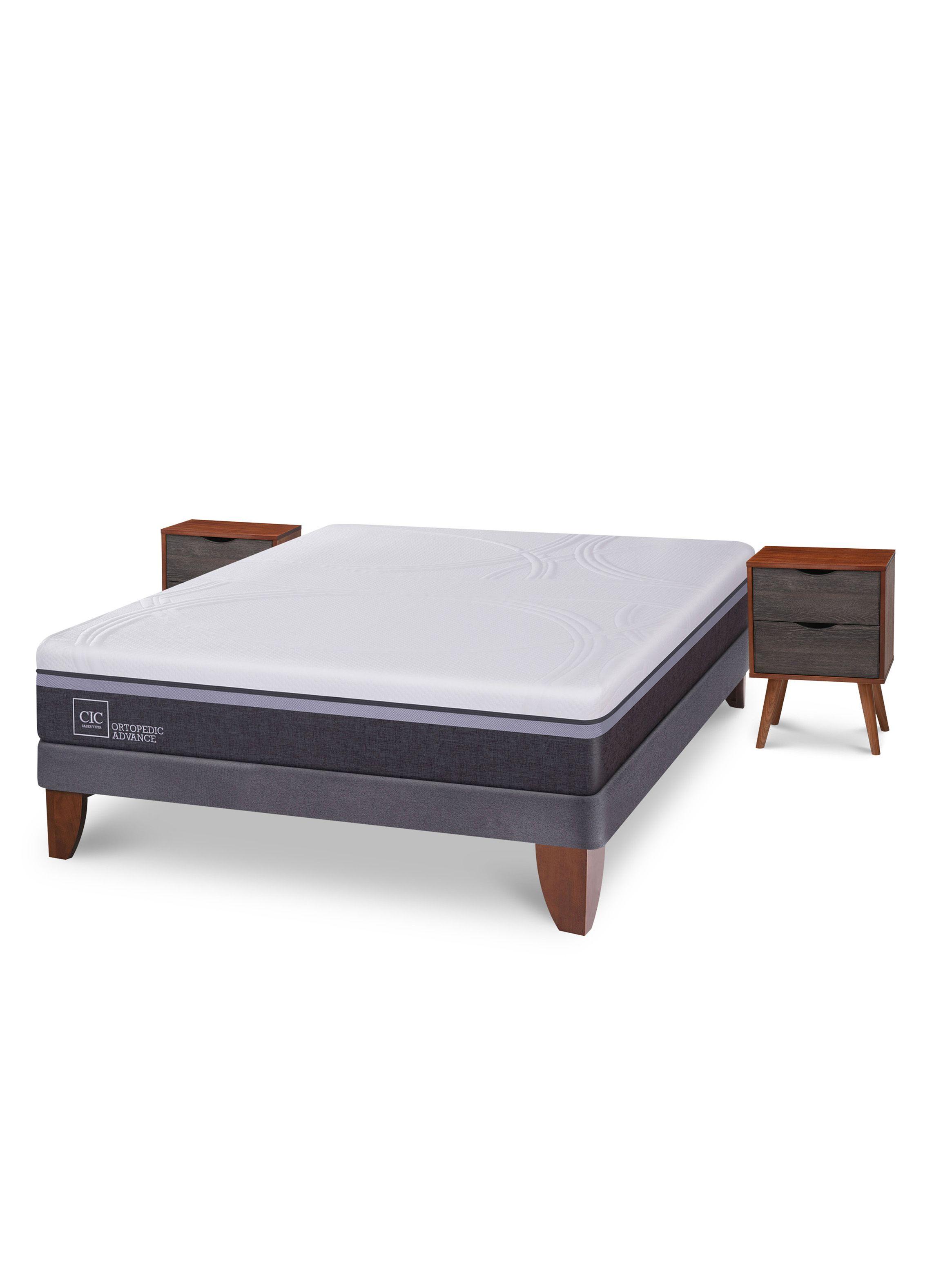 Cama Europea Ortopedic Advance 2 Plazas Base Normal + Veladores Niger-2