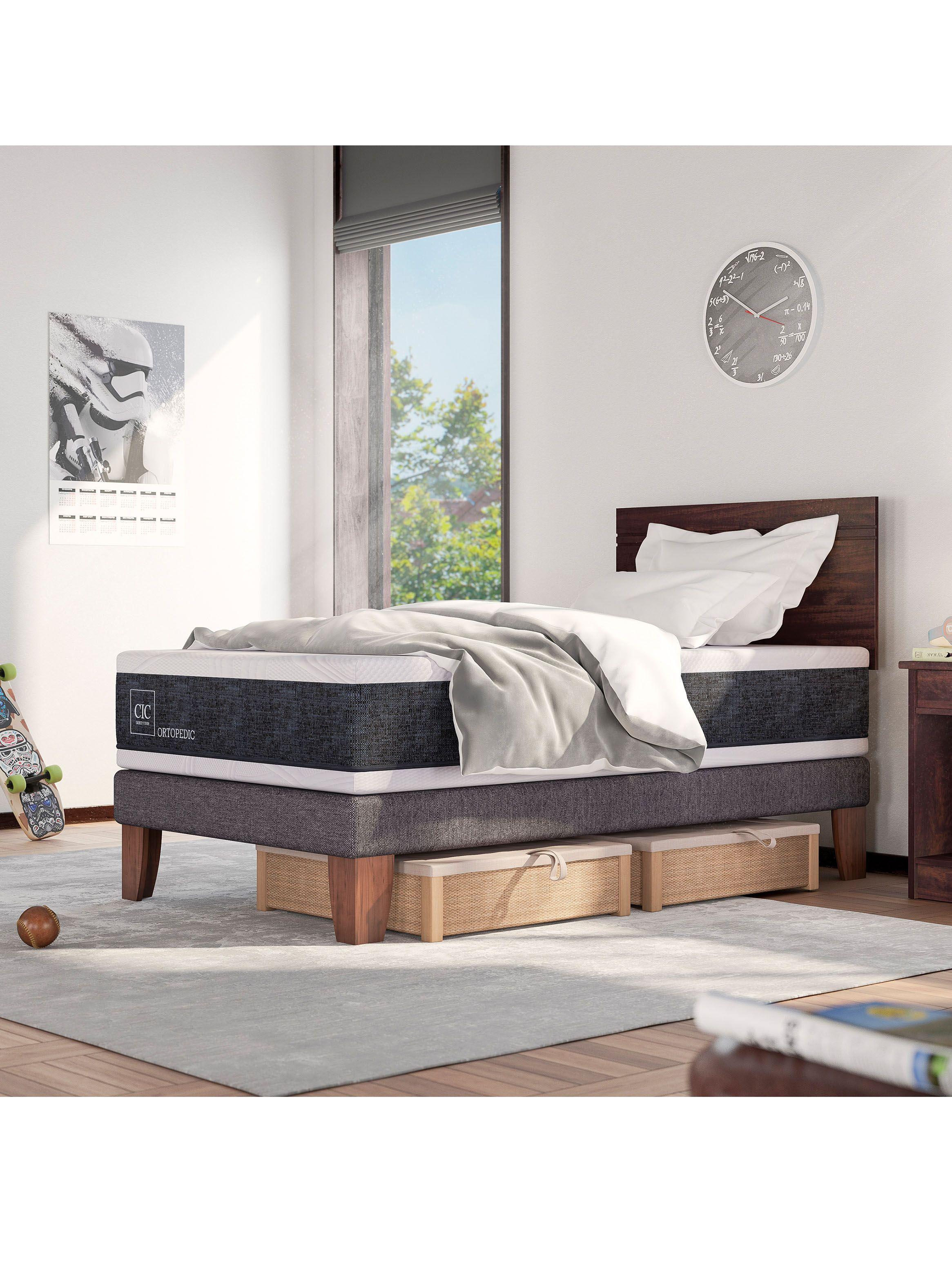 Cama Europea New Ortopedic 1.5 Plazas Respaldo New Torino Choc-4