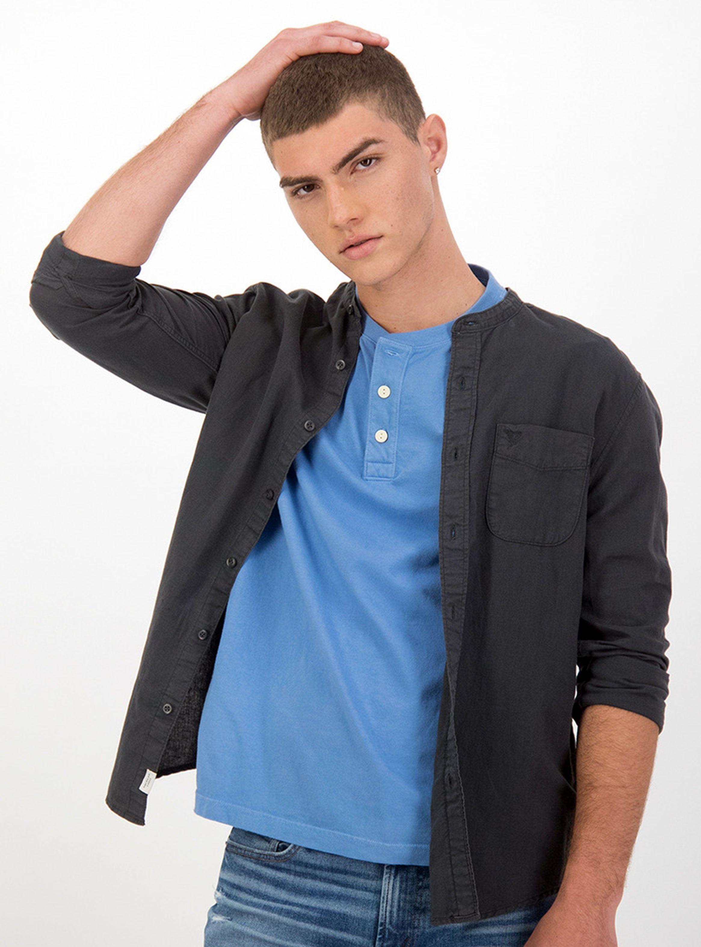 Camisa American Eagle Manga Larga Lino Band Collar-0