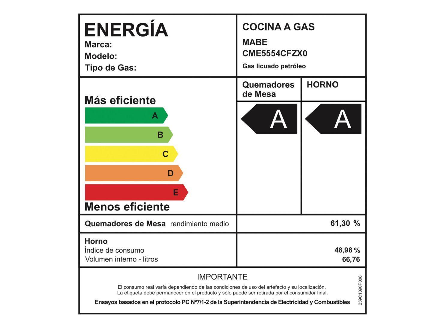 Cocina a Gas Mabe CME5554CFZX0 4 Platos-3