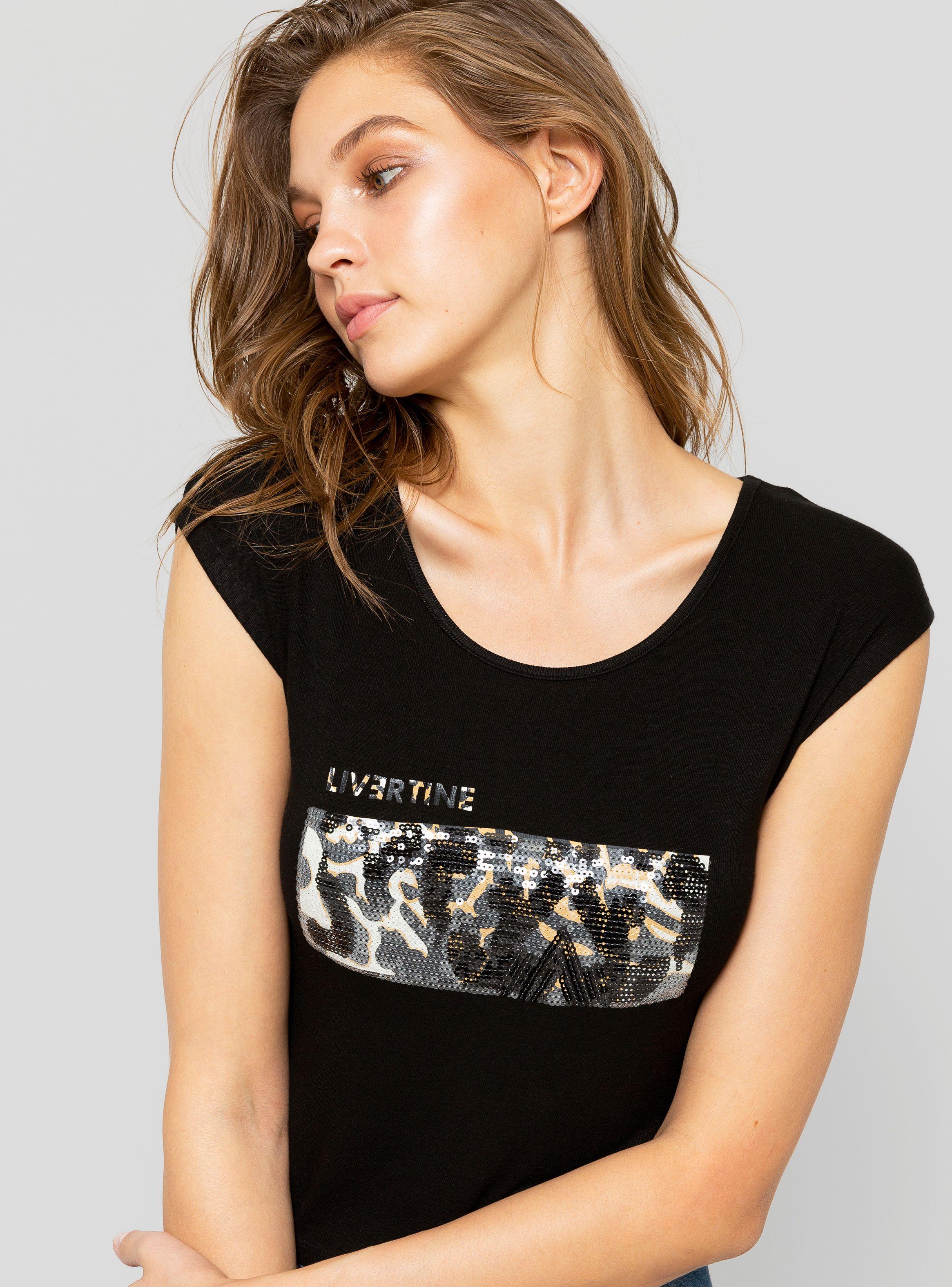 Polera Estampado Lentejuelas Negra-0