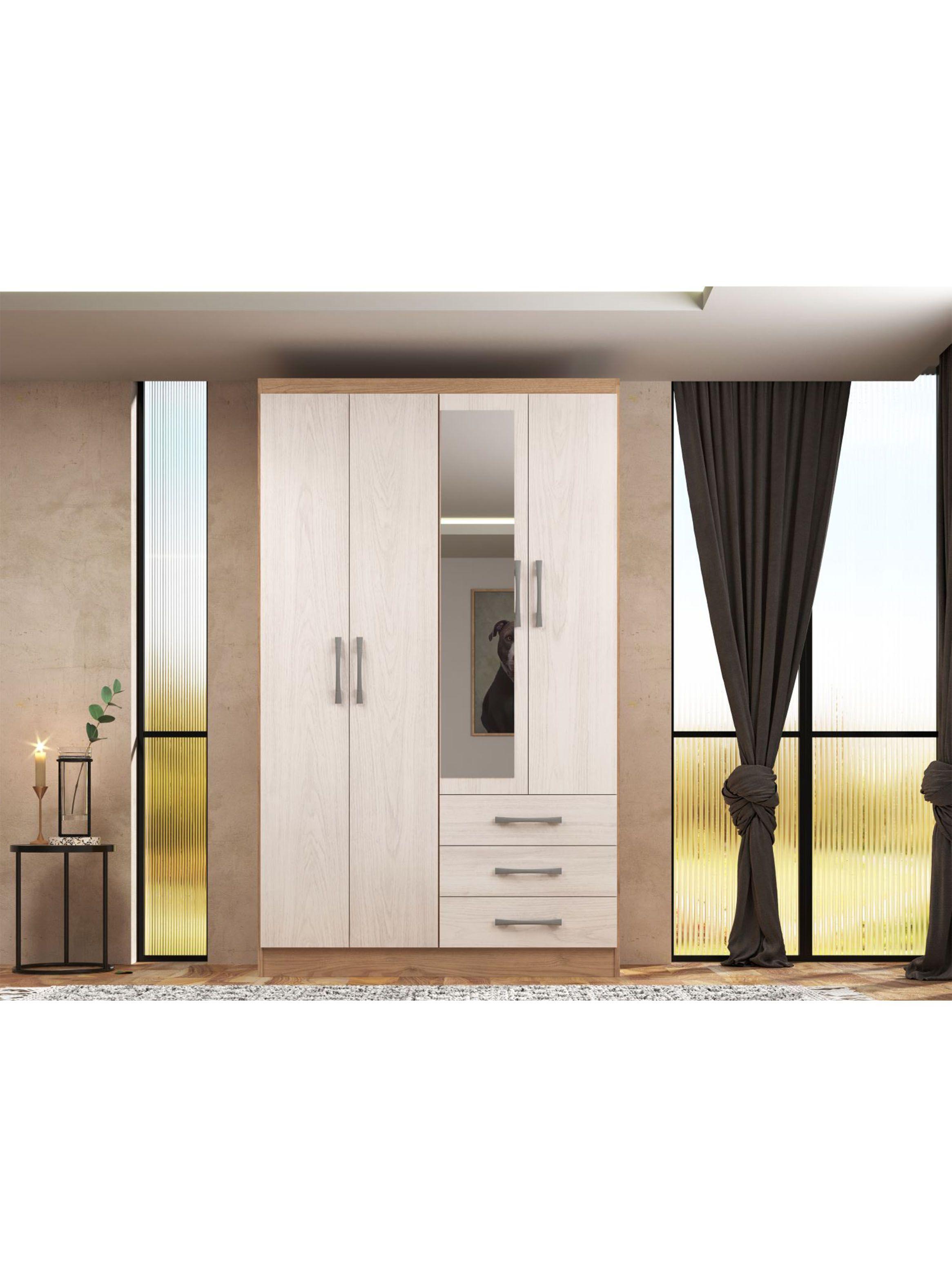 Clóset Amelia con Espejo 4 Puertas 3 Cajones Bicolor-4