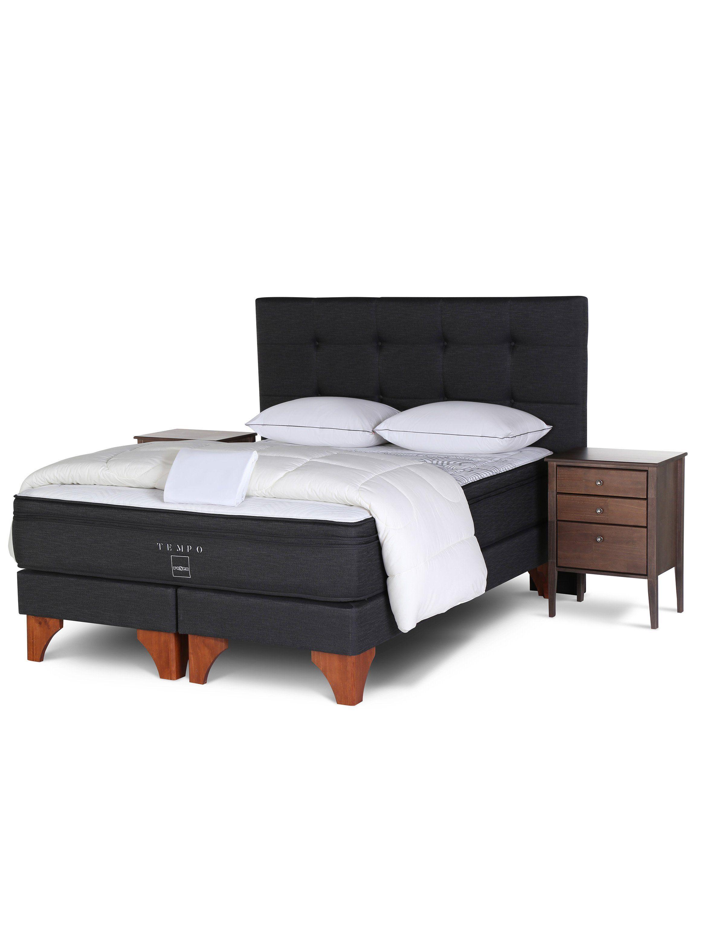 Cama Europea Tempo 2 Plazas Base Dividida + Set Muebles Issey + Set Textil: Almohadas + Plumón-0