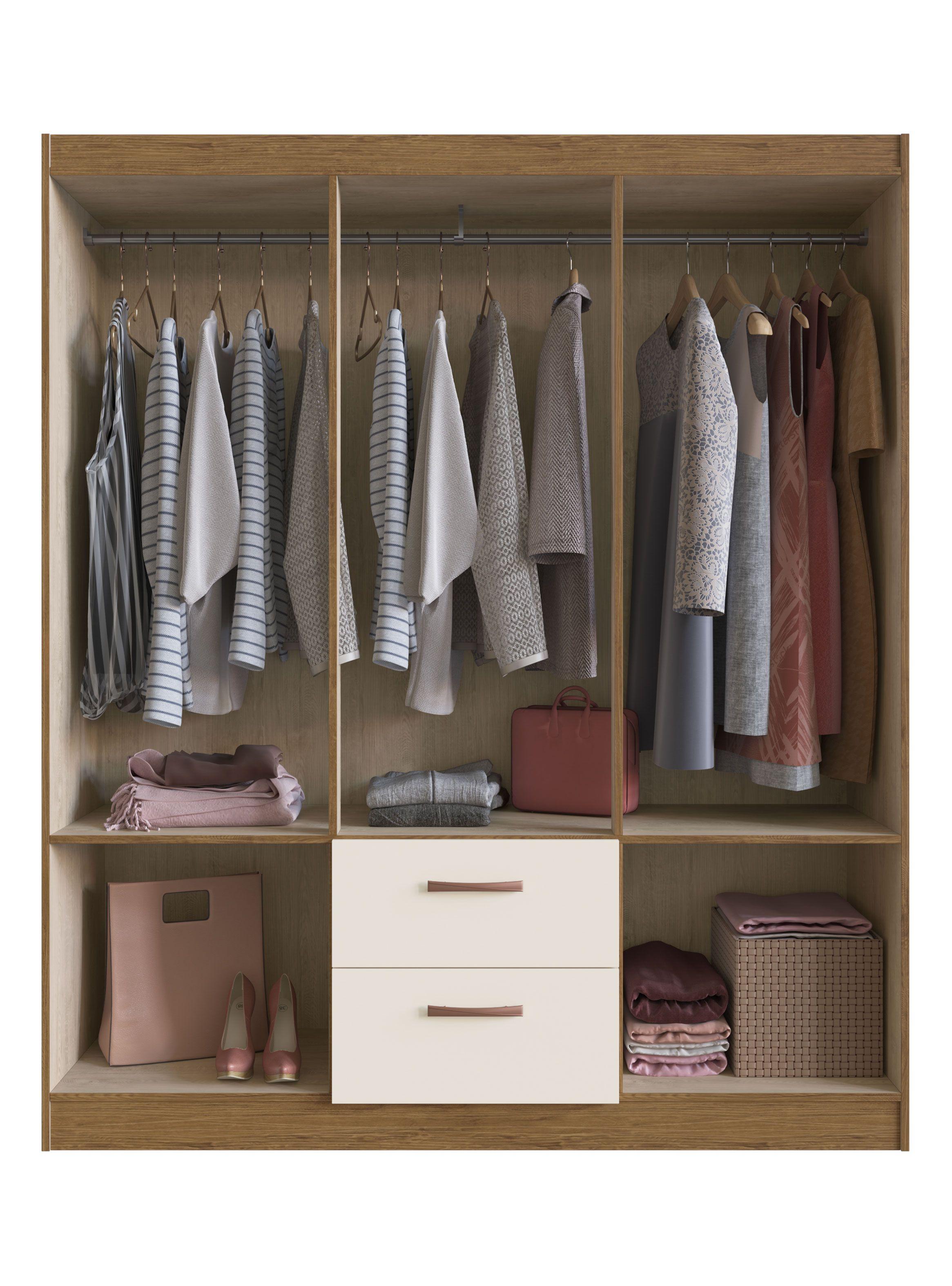 Clóset Madrid 6 Puertas 2 Cajones Nogueira/Blanco-3